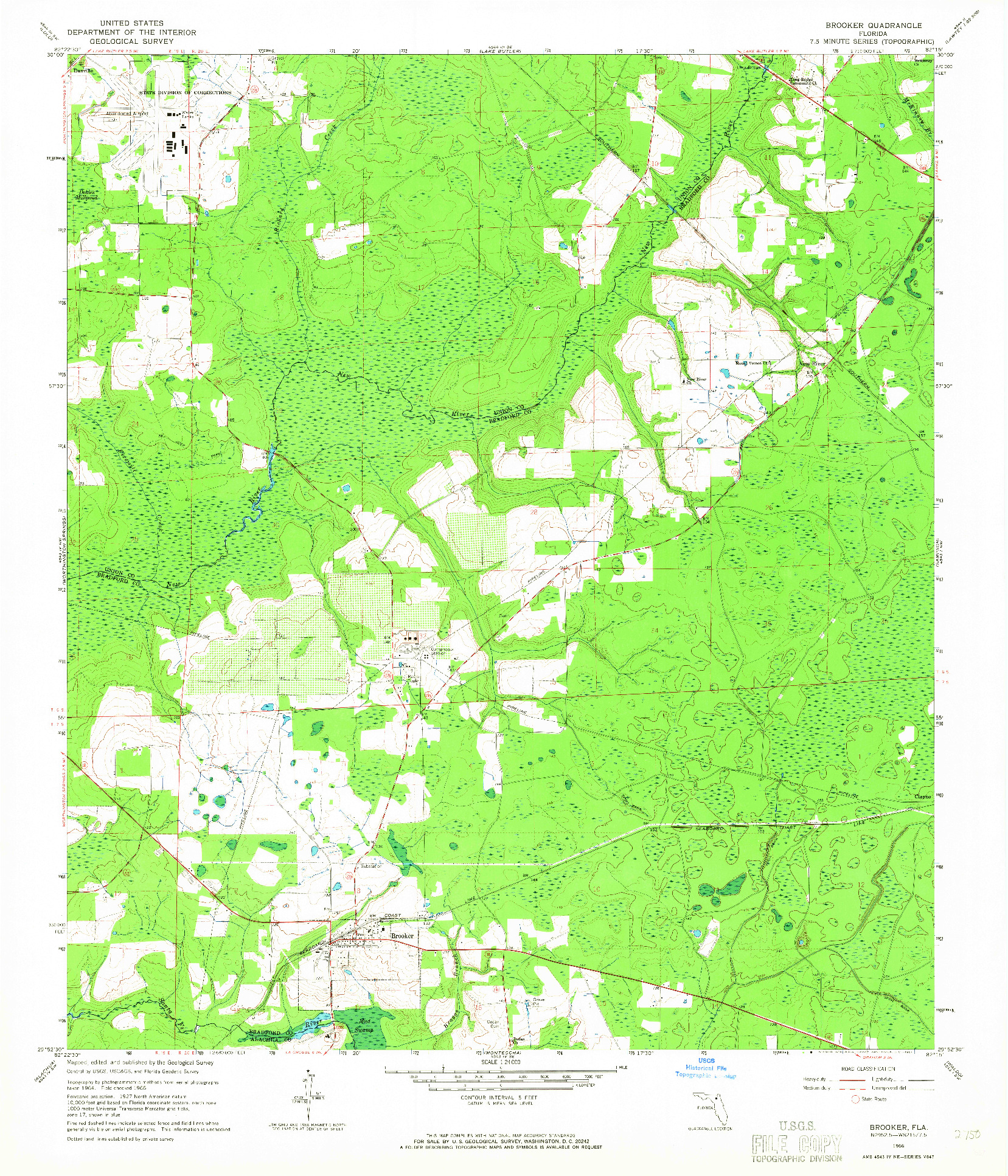 USGS 1:24000-SCALE QUADRANGLE FOR BROOKER, FL 1966