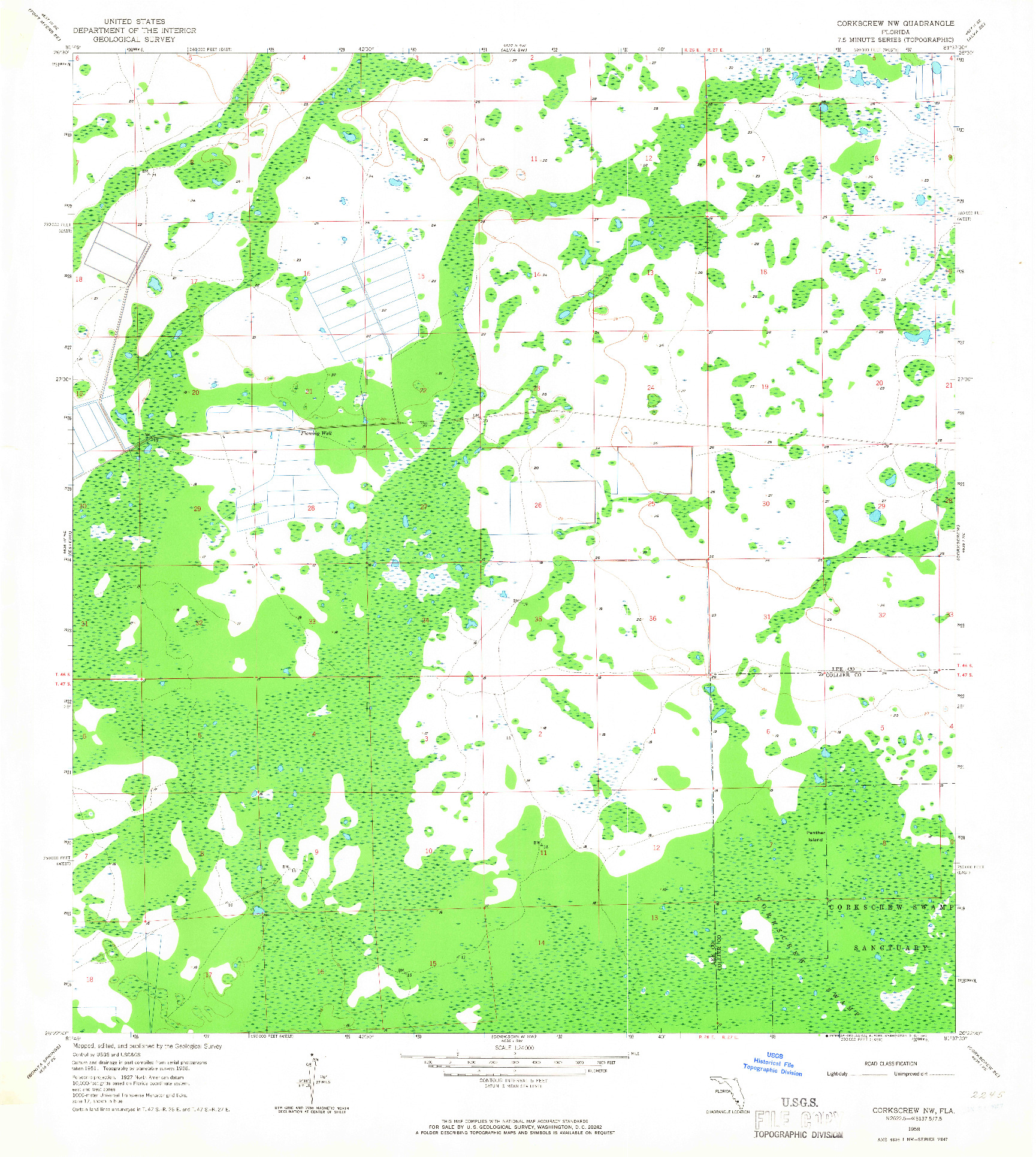 USGS 1:24000-SCALE QUADRANGLE FOR CORKSCREW NW, FL 1958