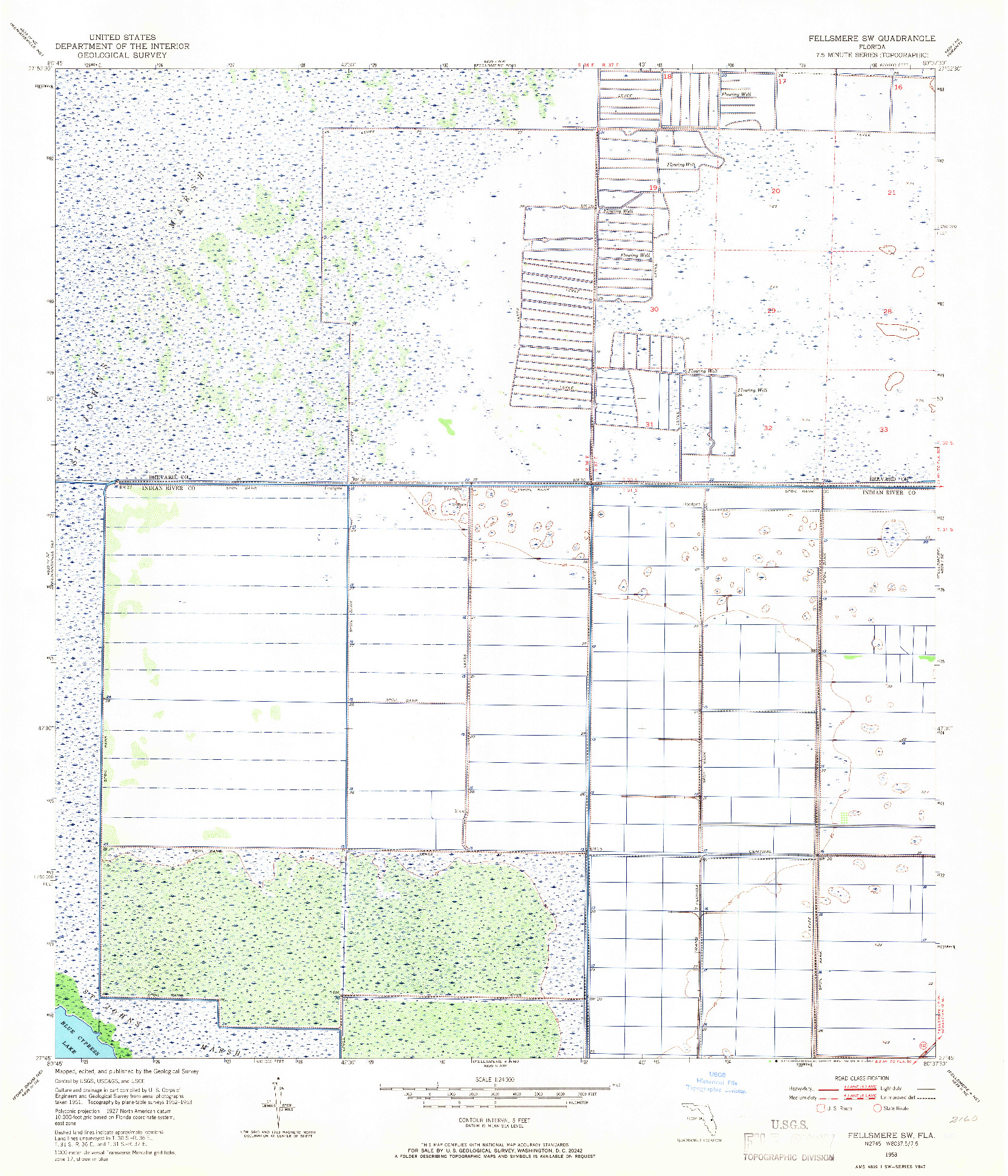 USGS 1:24000-SCALE QUADRANGLE FOR FELLSMERE SW, FL 1953