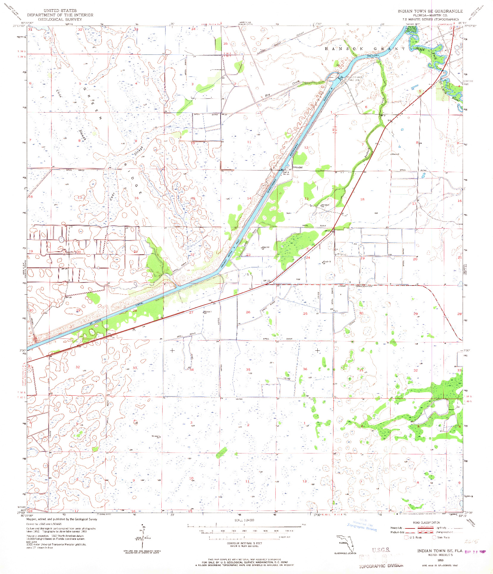 USGS 1:24000-SCALE QUADRANGLE FOR INDIAN TOWN SE, FL 1953