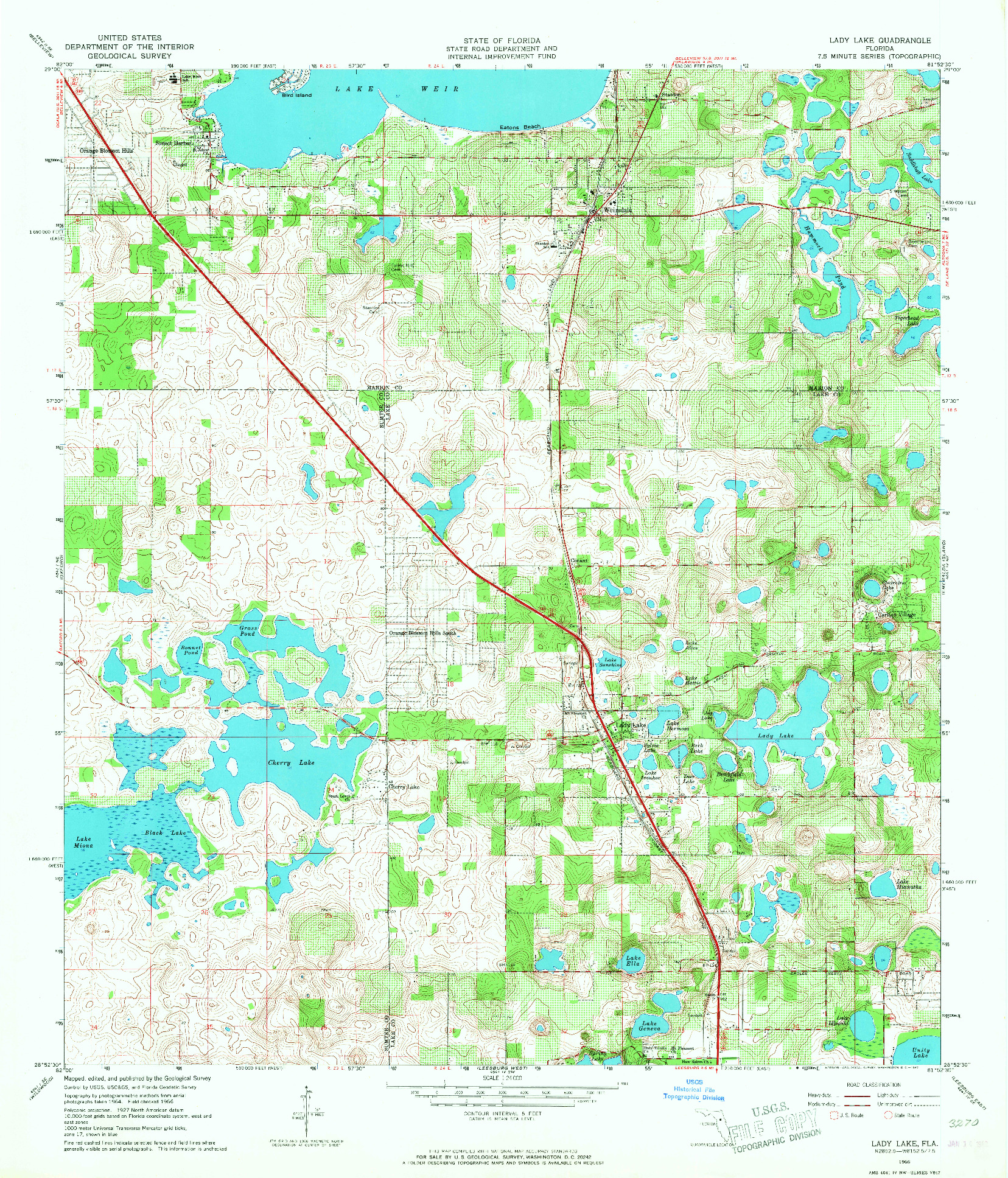 USGS 1:24000-SCALE QUADRANGLE FOR LADY LAKE, FL 1966