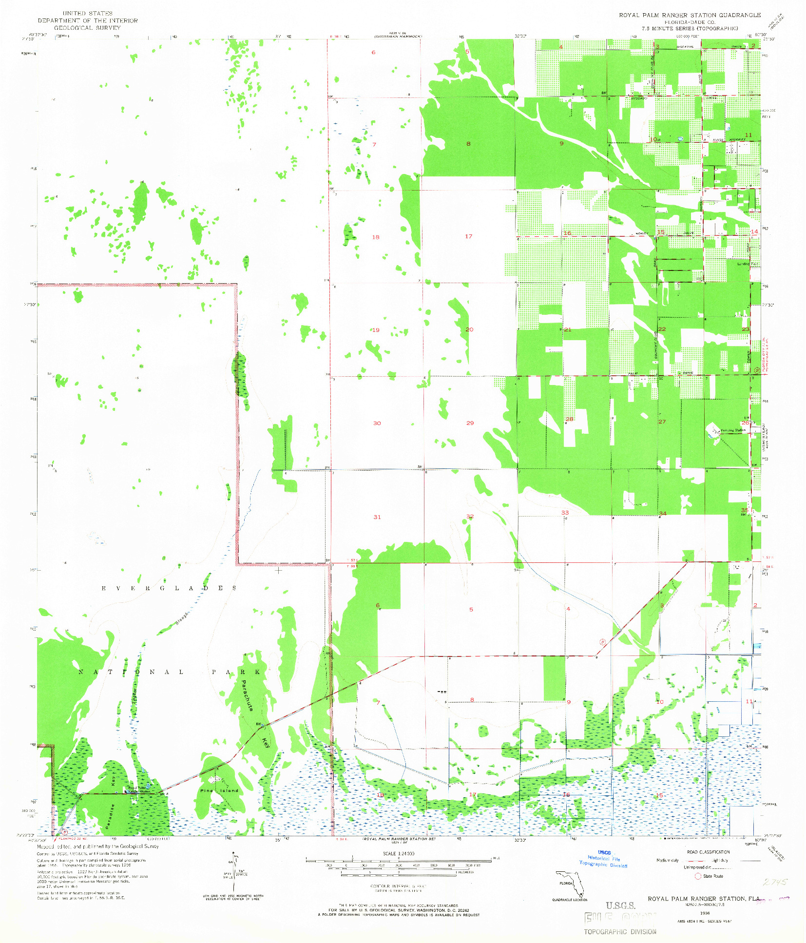 USGS 1:24000-SCALE QUADRANGLE FOR ROYAL PALM RANGER STATION, FL 1956