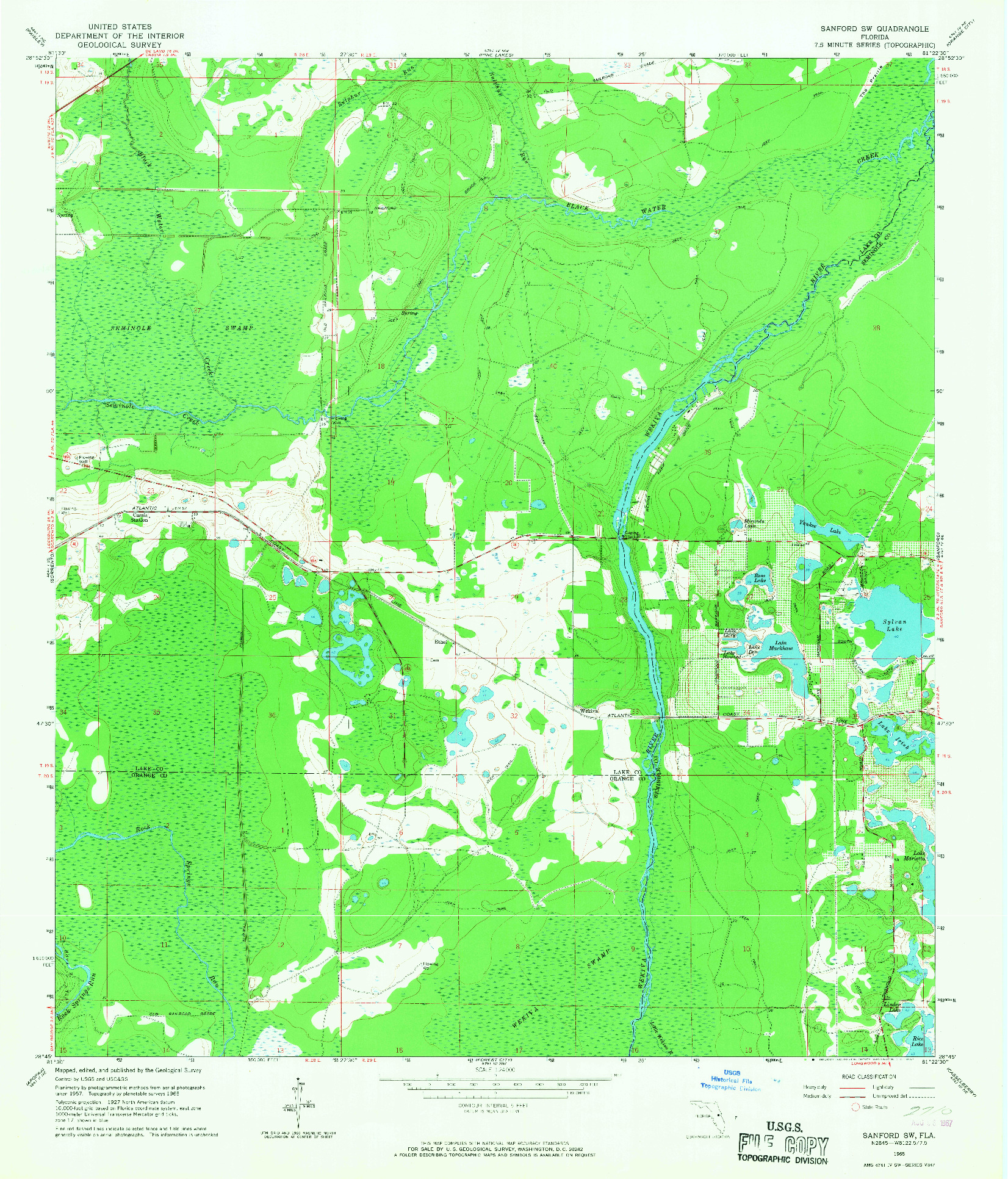 USGS 1:24000-SCALE QUADRANGLE FOR SANFORD SW, FL 1965