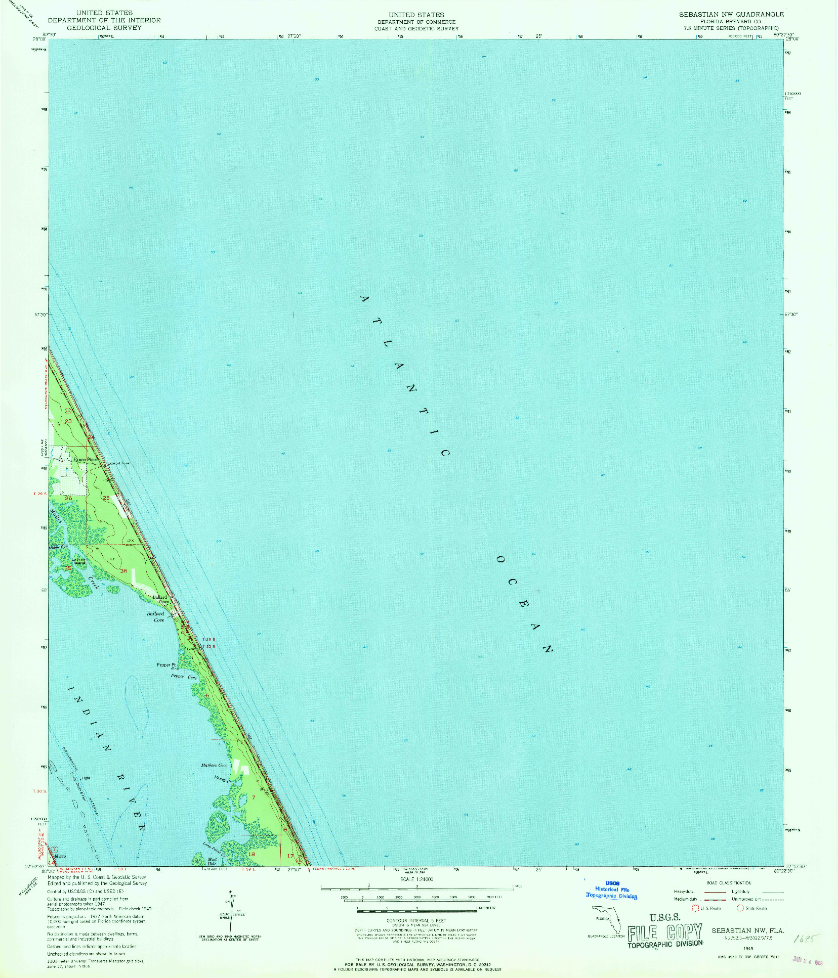 USGS 1:24000-SCALE QUADRANGLE FOR SEBASTIAN NW, FL 1949