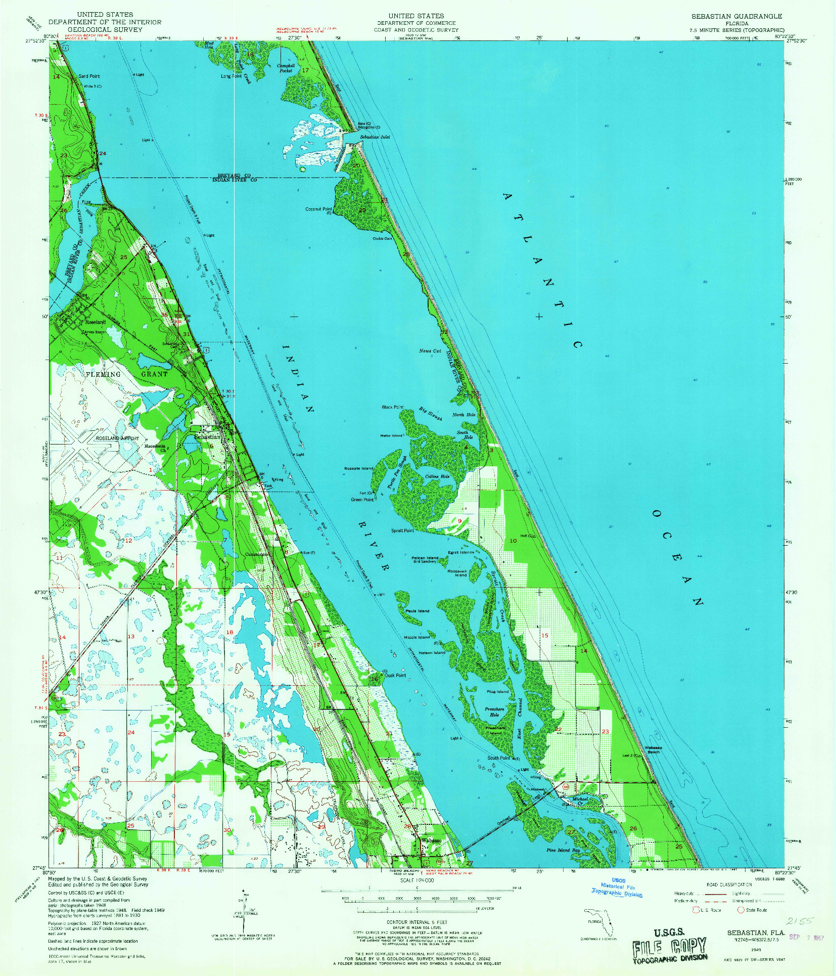 USGS 1:24000-SCALE QUADRANGLE FOR SEBASTIAN, FL 1949