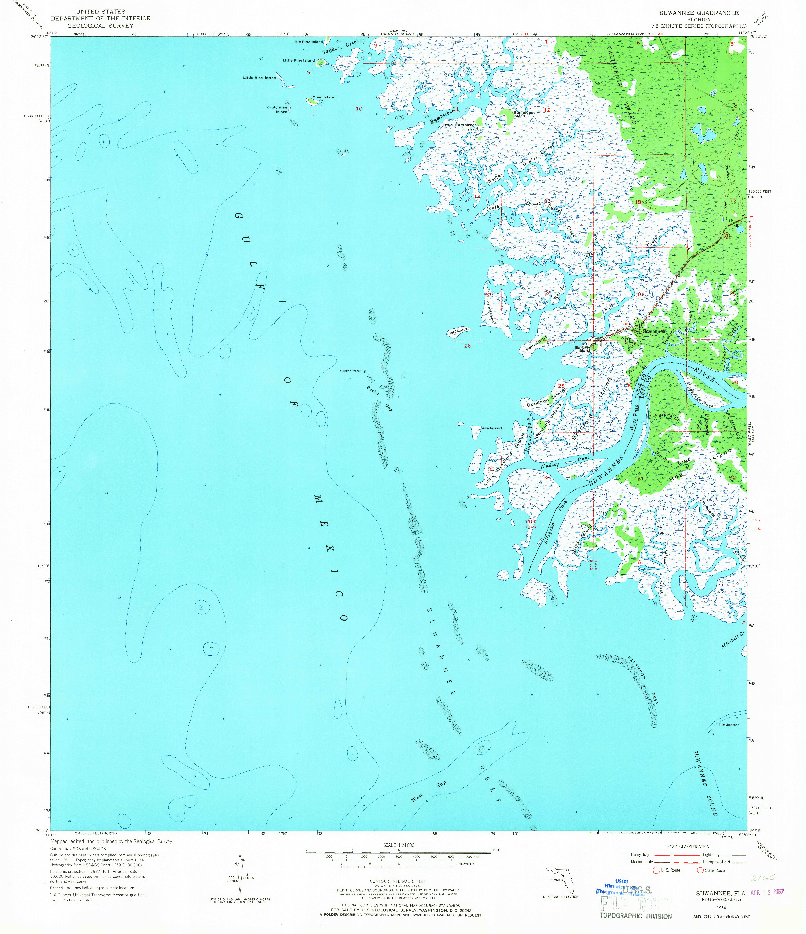 USGS 1:24000-SCALE QUADRANGLE FOR SUWANNEE, FL 1954