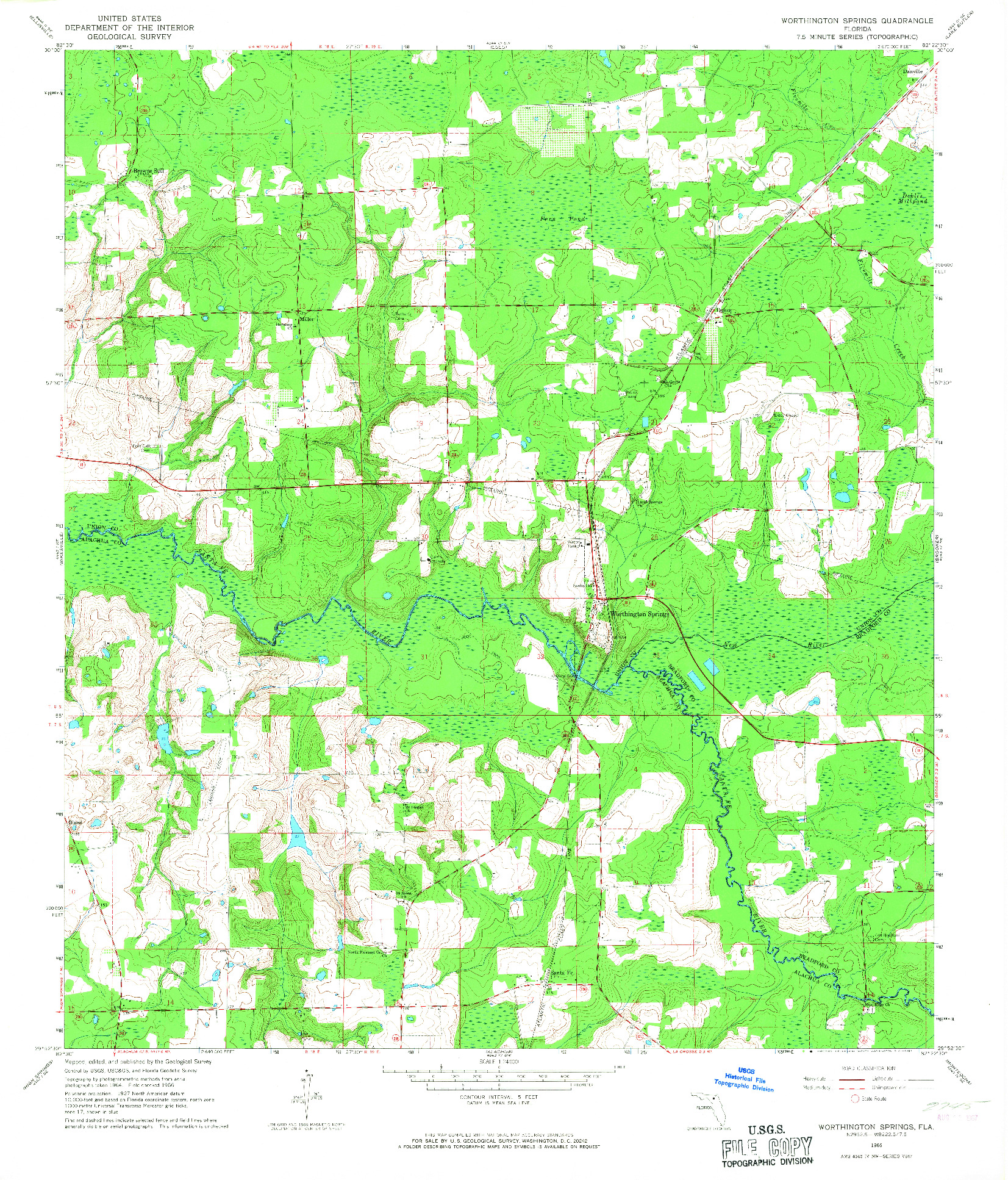 USGS 1:24000-SCALE QUADRANGLE FOR WORTHINGTON SPRINGS, FL 1966