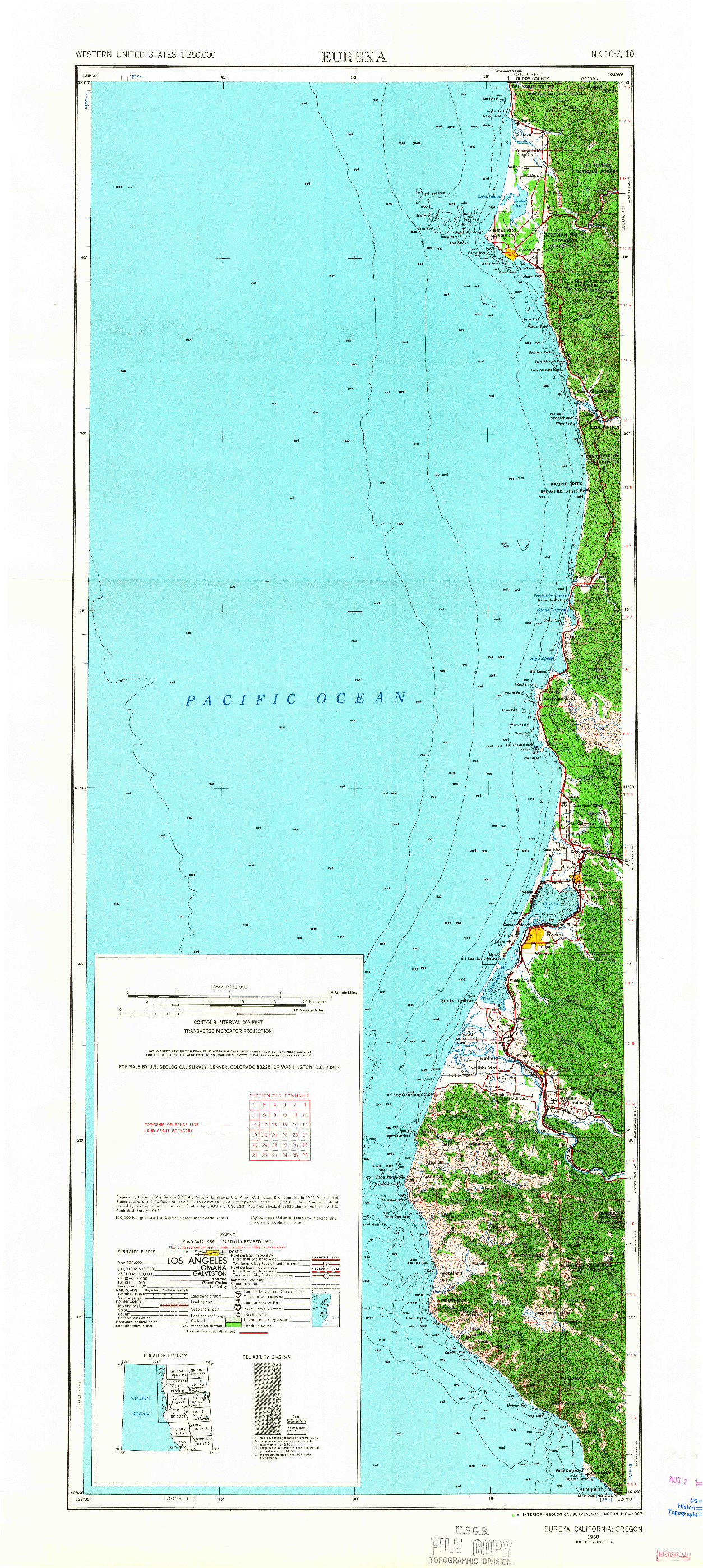 USGS 1:250000-SCALE QUADRANGLE FOR EUREKA, CA 1958