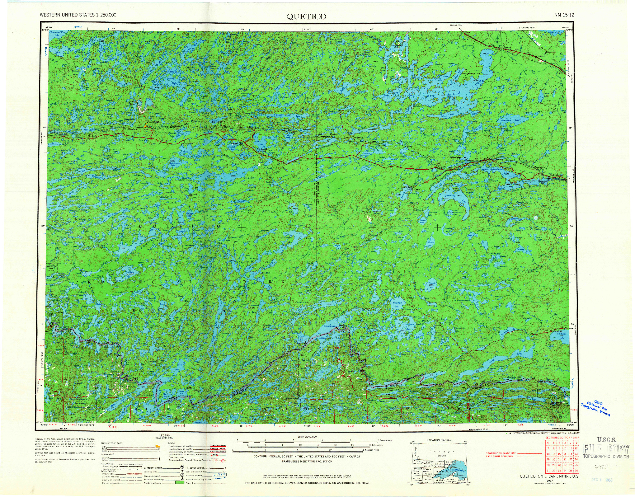 USGS 1:250000-SCALE QUADRANGLE FOR QUETICO, MN 1957