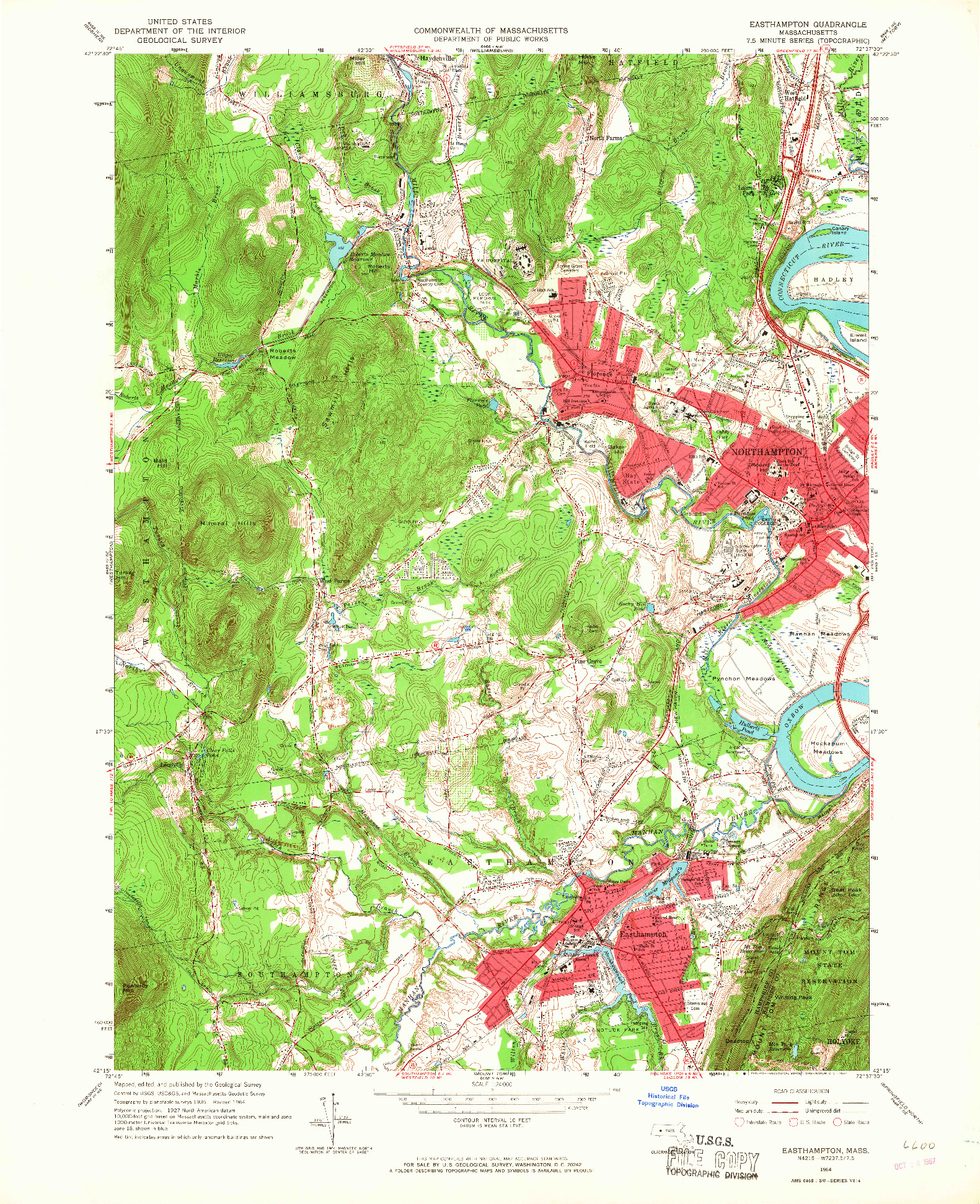 USGS 1:24000-SCALE QUADRANGLE FOR EASTHAMPTON, MA 1964