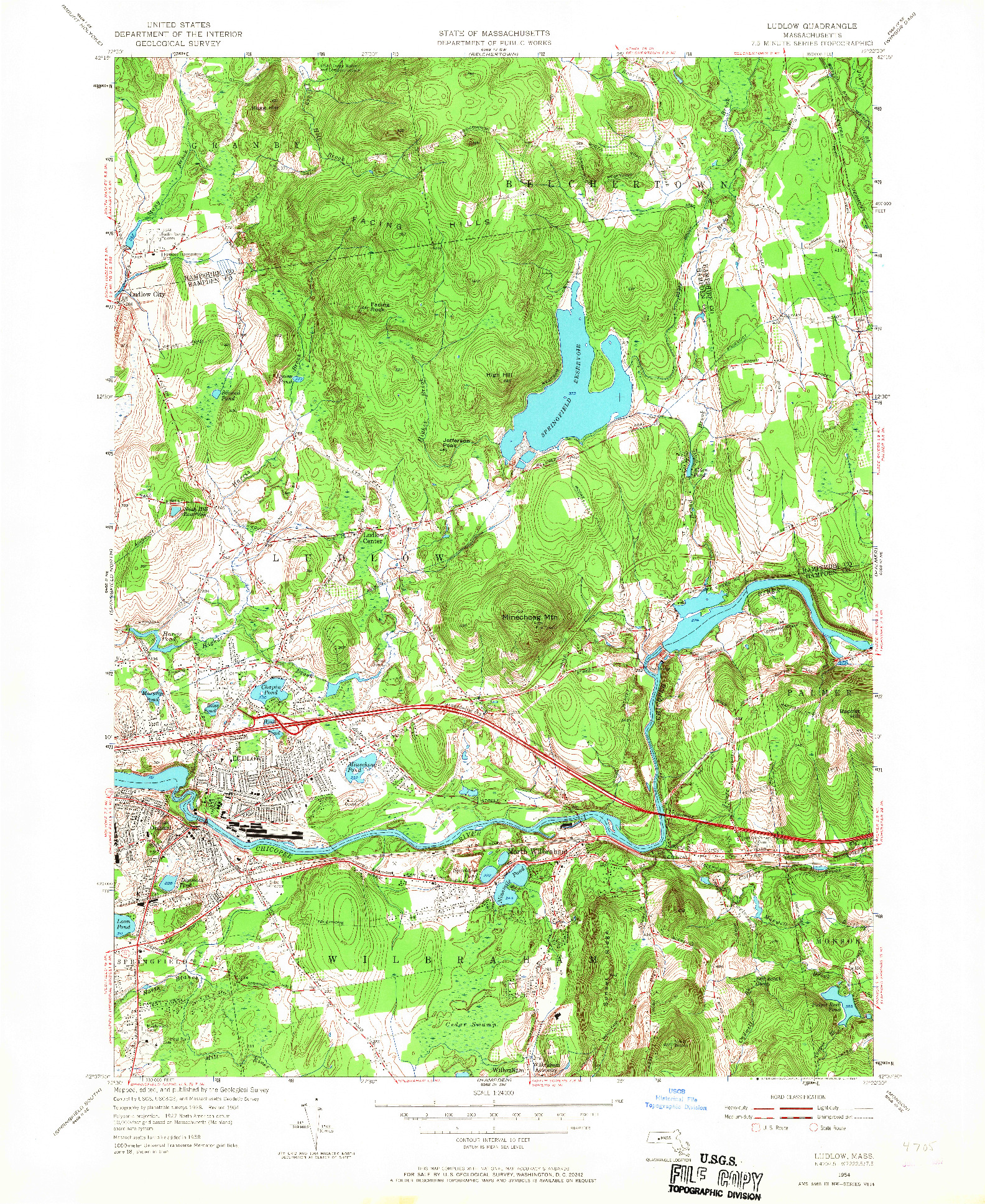 USGS 1:24000-SCALE QUADRANGLE FOR LUDLOW, MA 1954