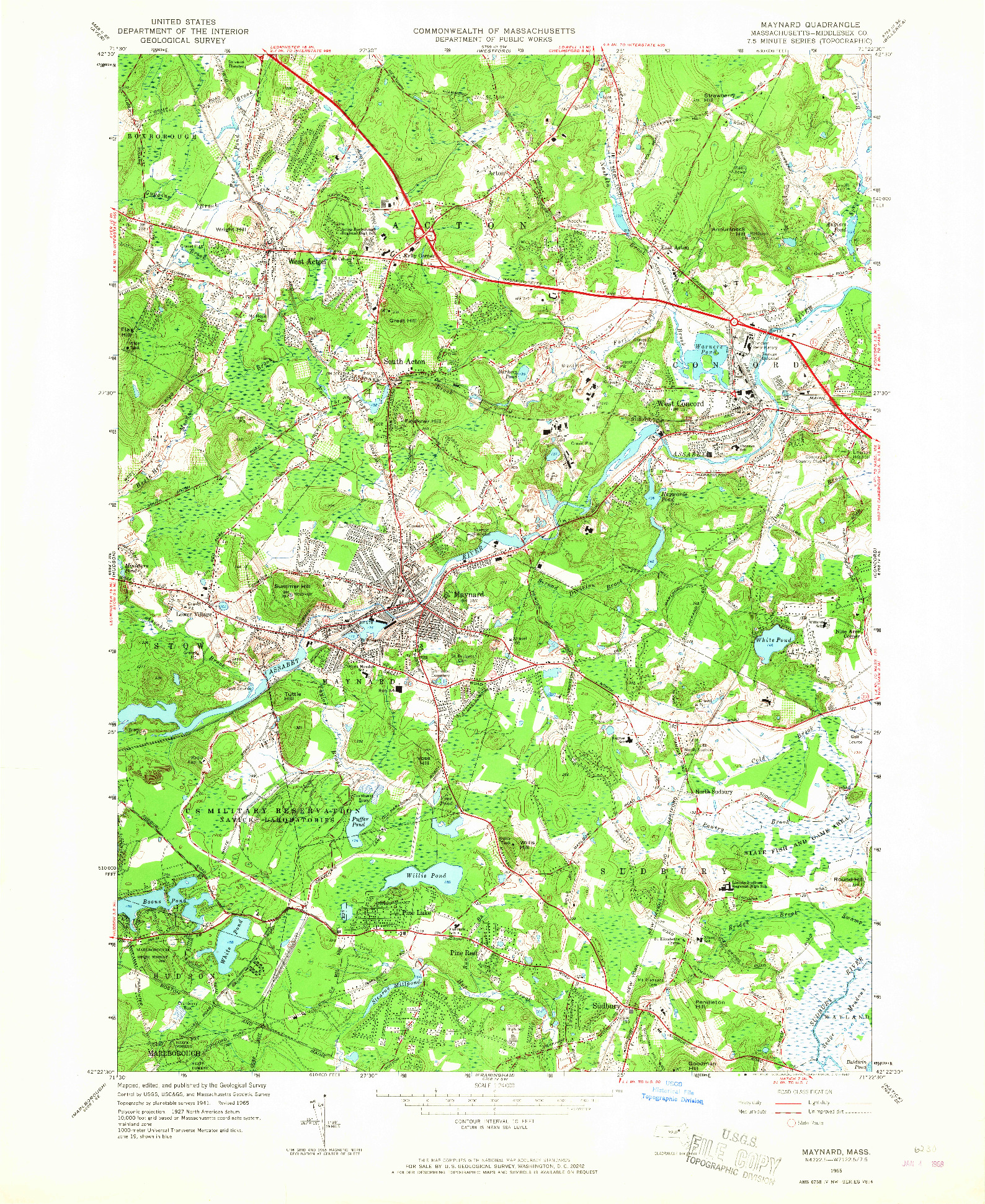 USGS 1:24000-SCALE QUADRANGLE FOR MAYNARD, MA 1965
