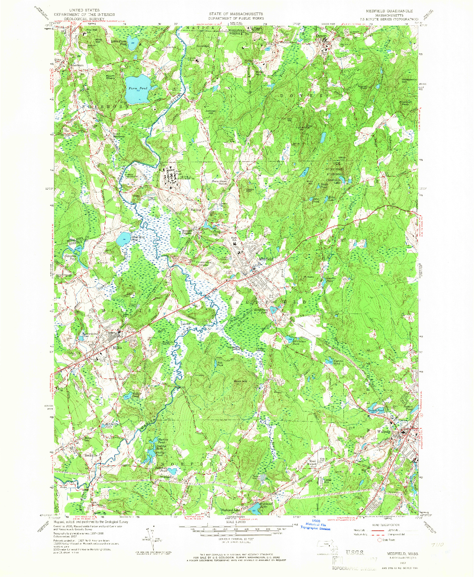 USGS 1:24000-SCALE QUADRANGLE FOR MEDFIELD, MA 1957