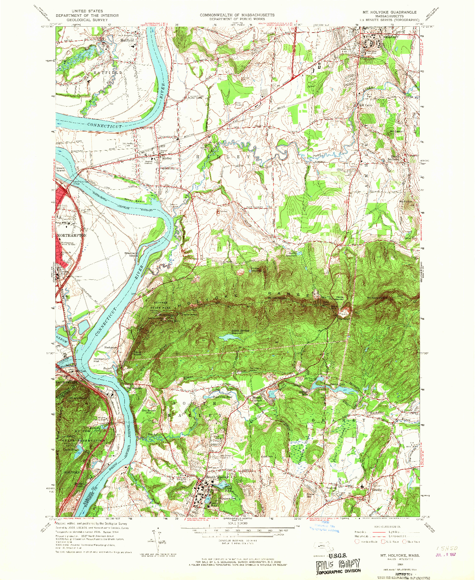 USGS 1:24000-SCALE QUADRANGLE FOR MT HOLYOKE, MA 1964
