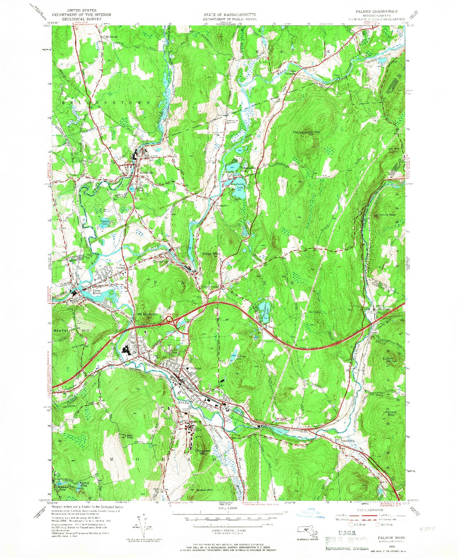 USGS 1:24000-SCALE QUADRANGLE FOR PALMER, MA 1954