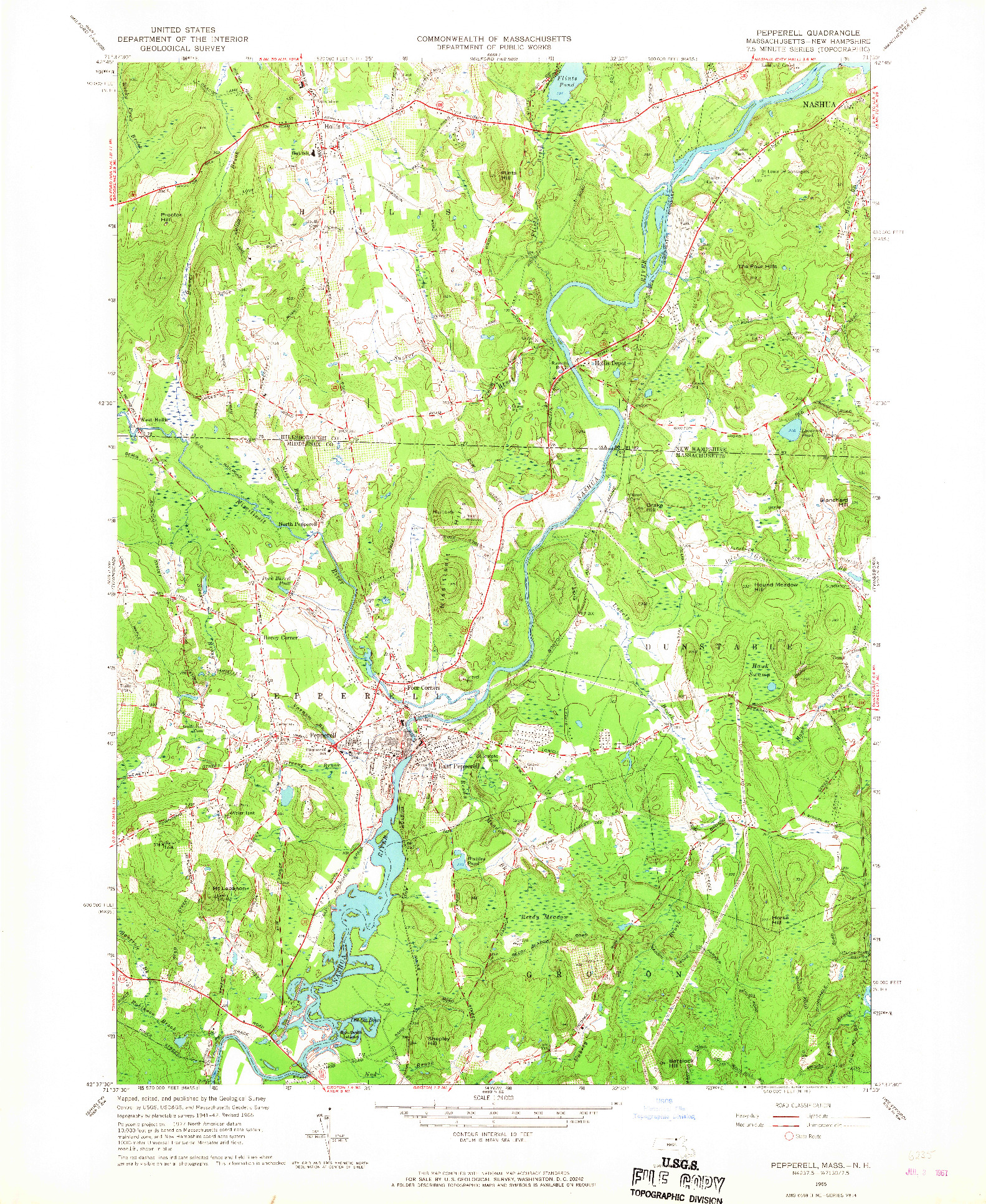 USGS 1:24000-SCALE QUADRANGLE FOR PEPPERELL, MA 1965