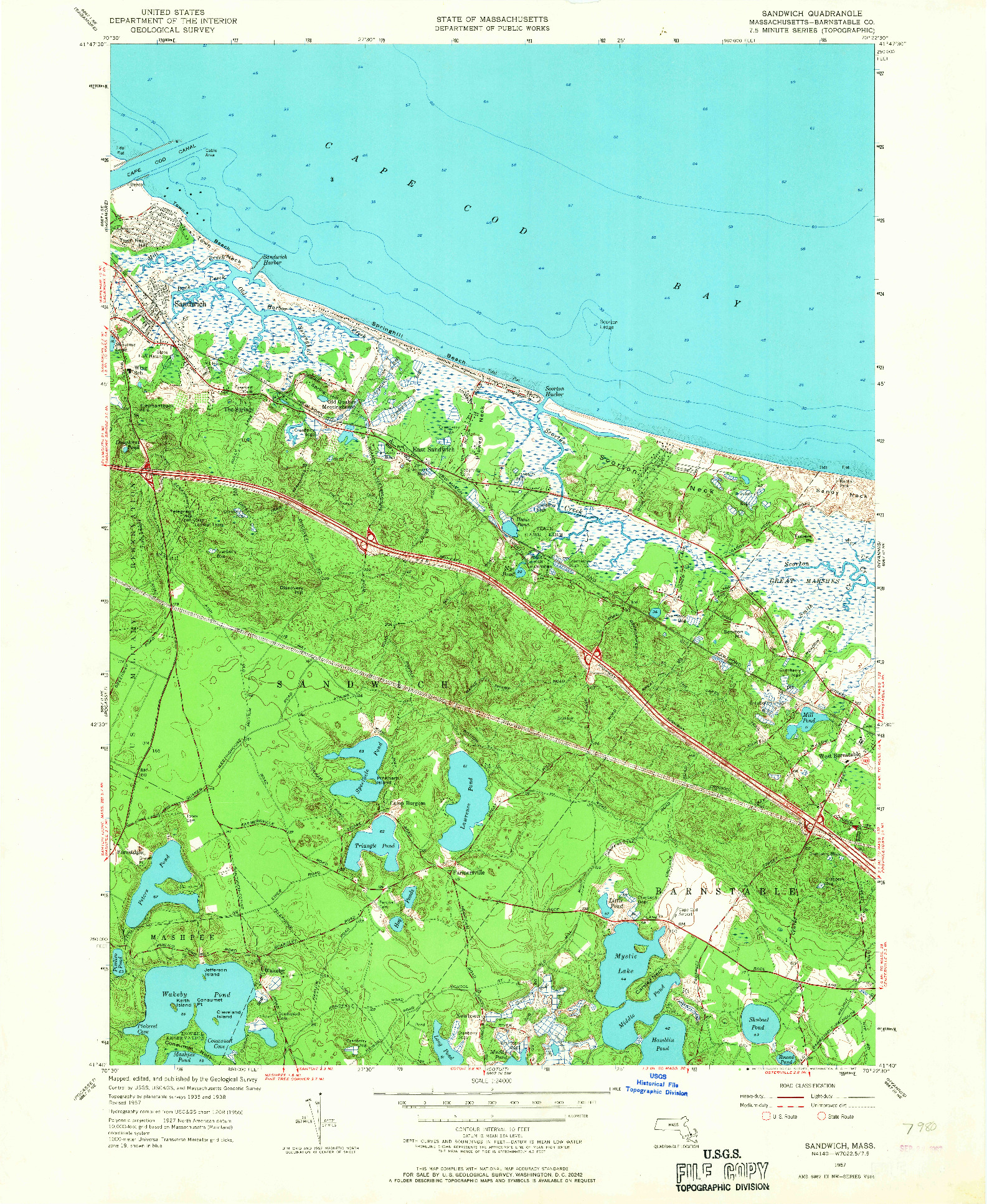 USGS 1:24000-SCALE QUADRANGLE FOR SANDWICH, MA 1957
