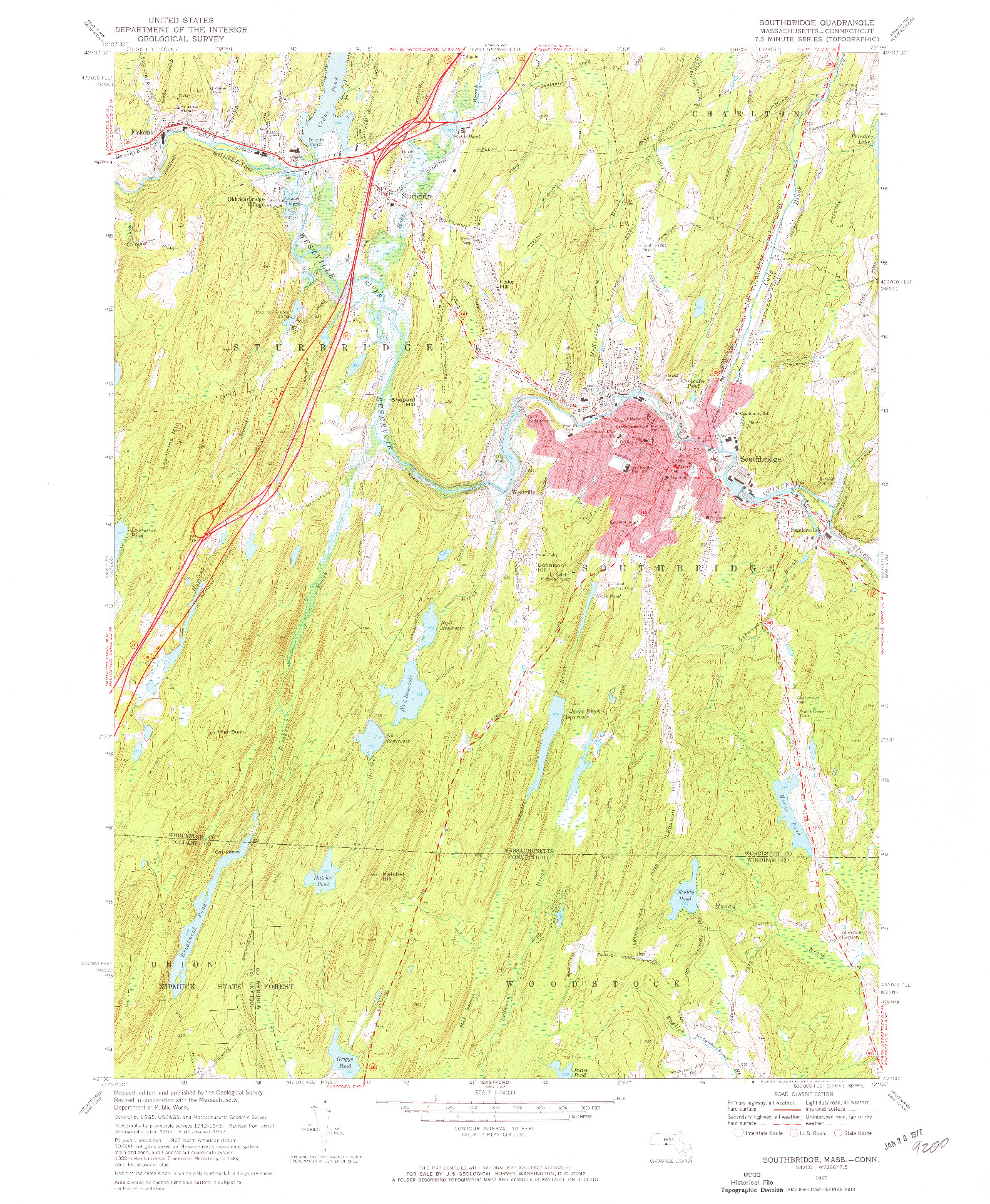 USGS 1:24000-SCALE QUADRANGLE FOR SOUTHBRIDGE, MA 1967