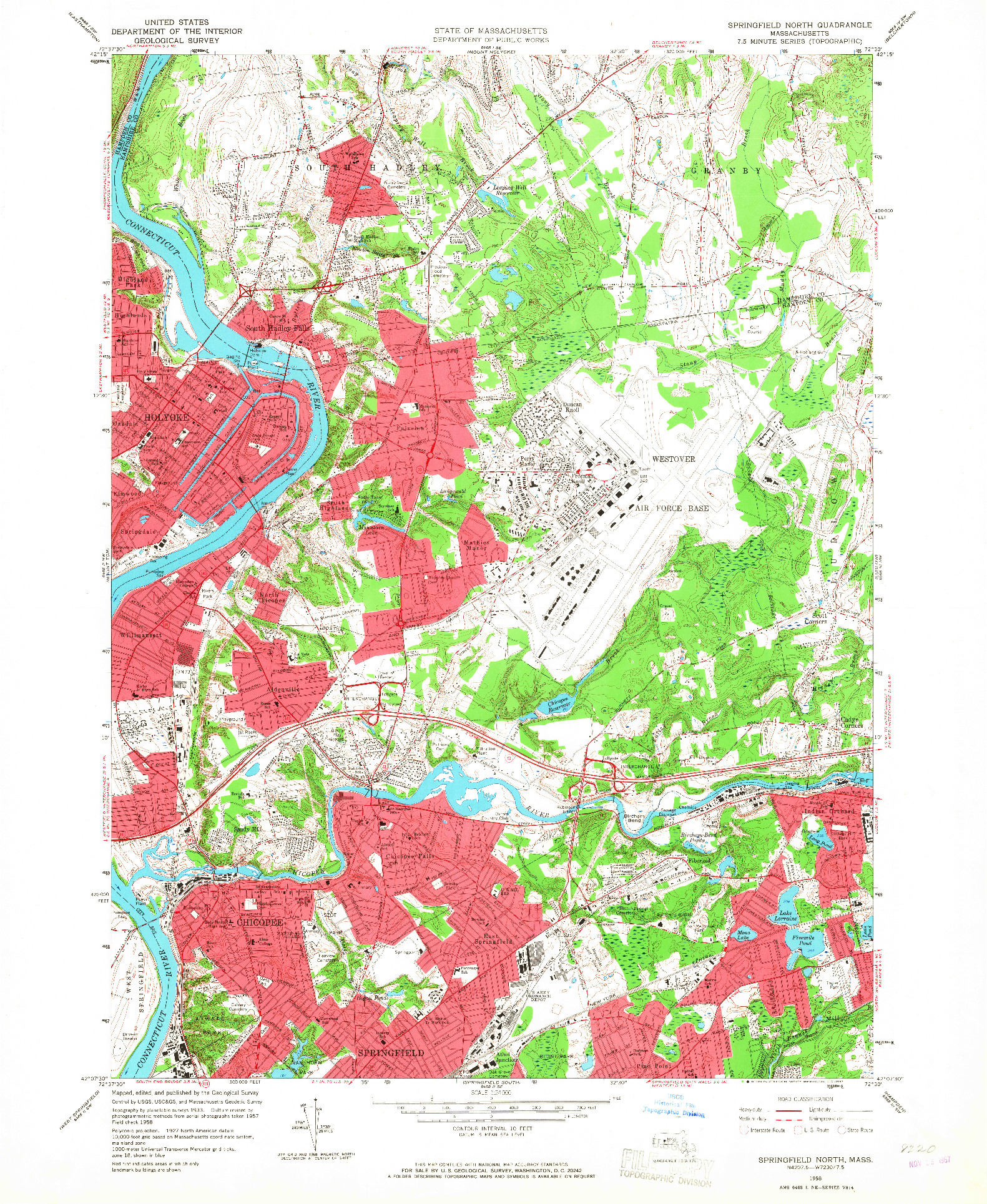 USGS 1:24000-SCALE QUADRANGLE FOR SPRINGFIELD NORTH, MA 1958