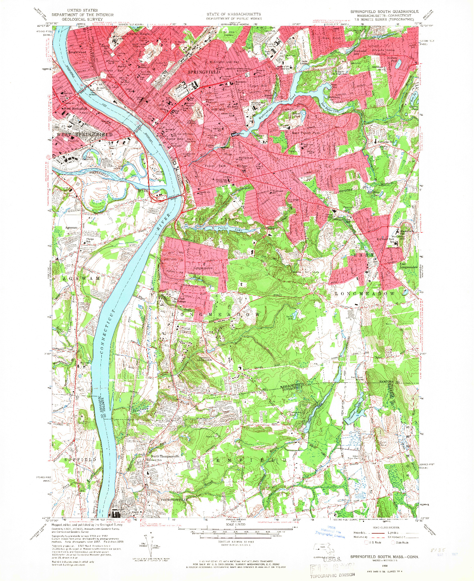 USGS 1:24000-SCALE QUADRANGLE FOR SPRINGFIELD SOUTH, MA 1958