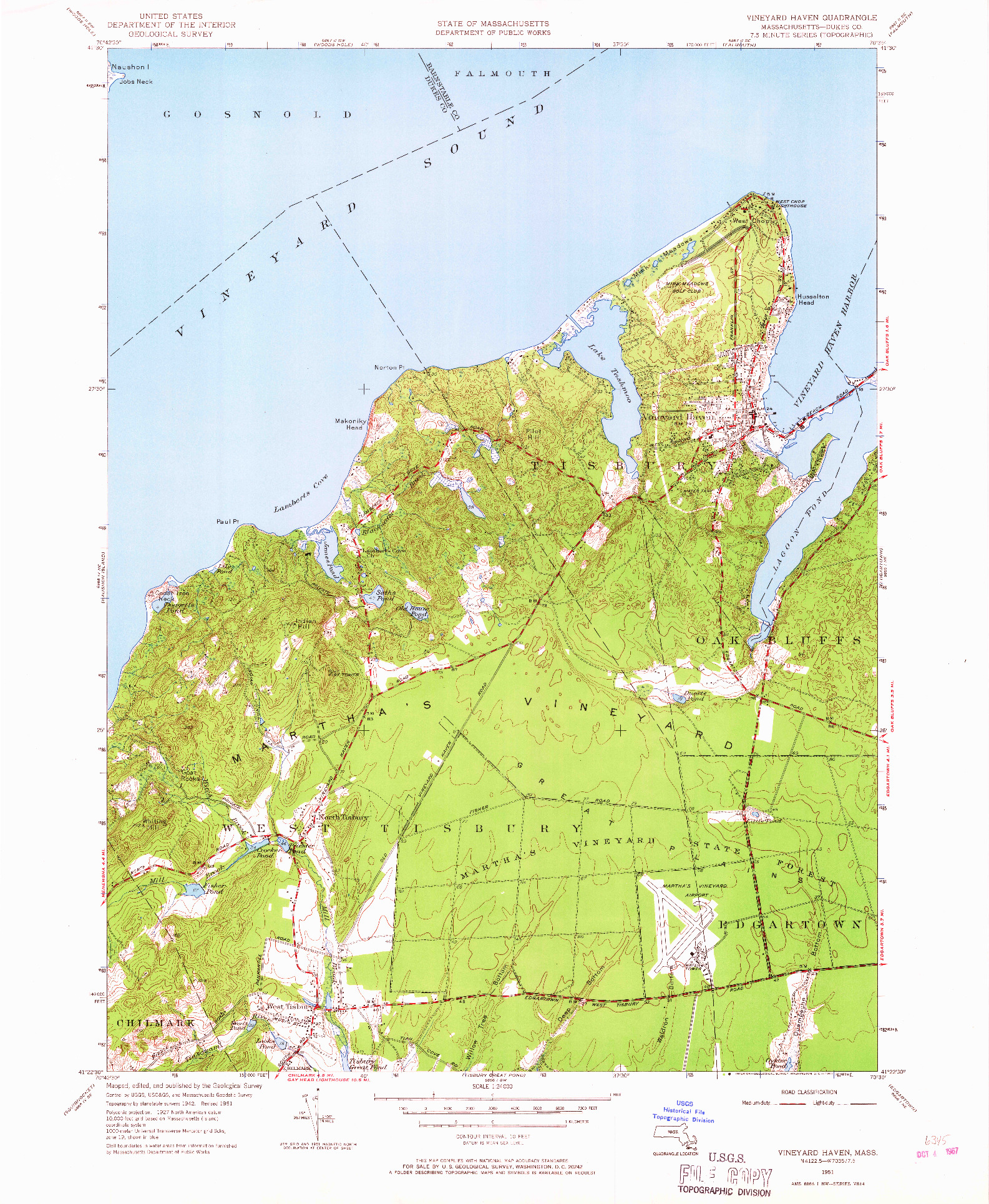 USGS 1:24000-SCALE QUADRANGLE FOR VINEYARD HAVEN, MA 1951