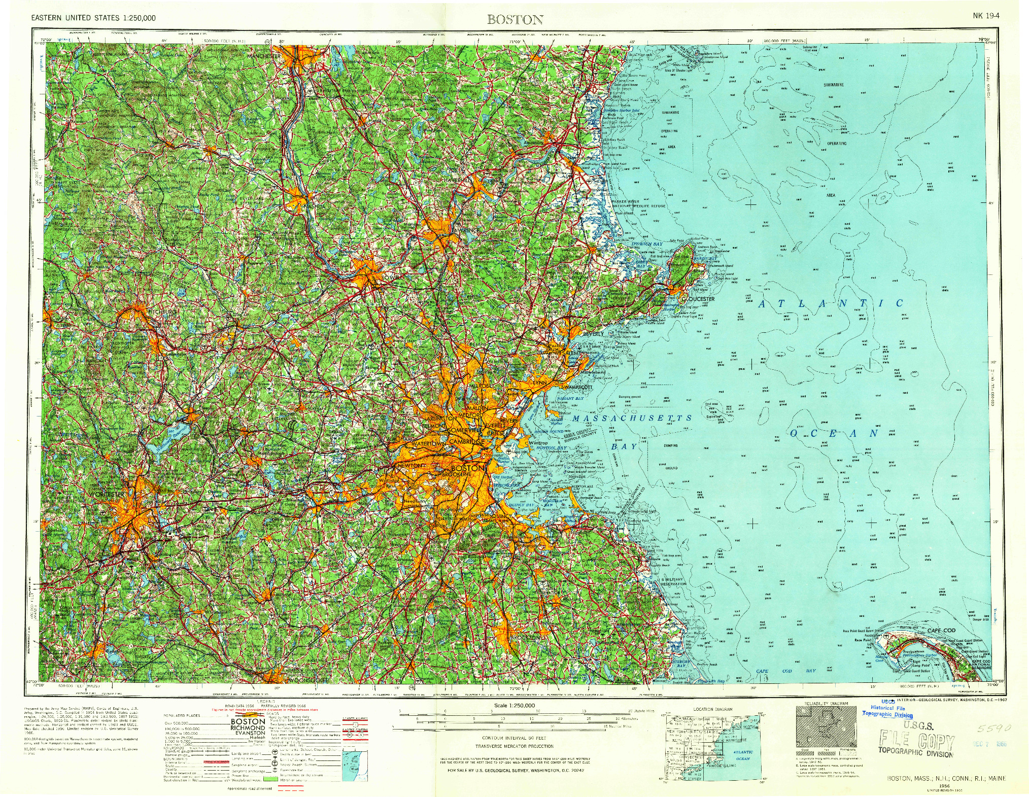 USGS 1:250000-SCALE QUADRANGLE FOR BOSTON, MA 1956