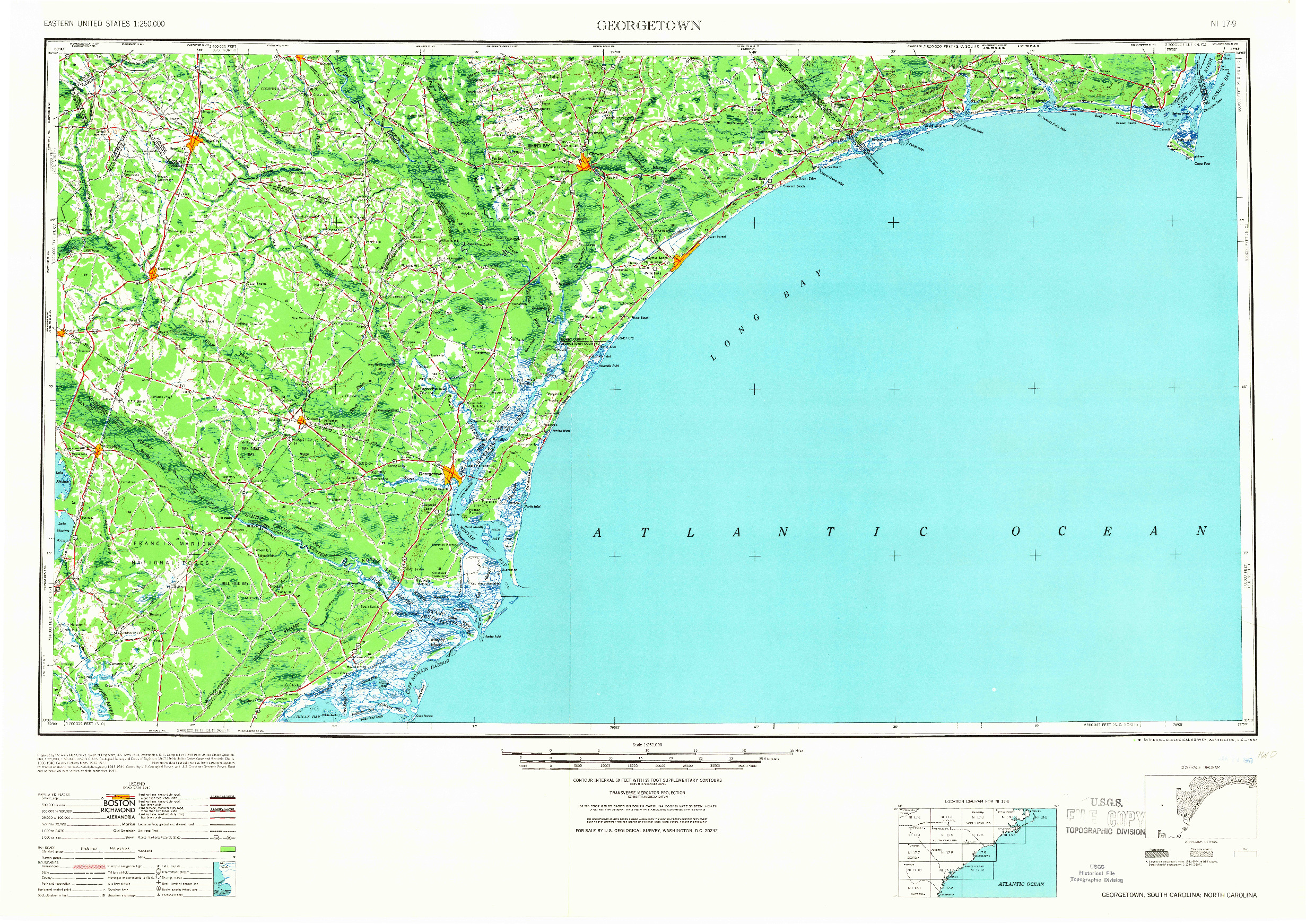 USGS 1:250000-SCALE QUADRANGLE FOR GEORGETOWN, SC 1967