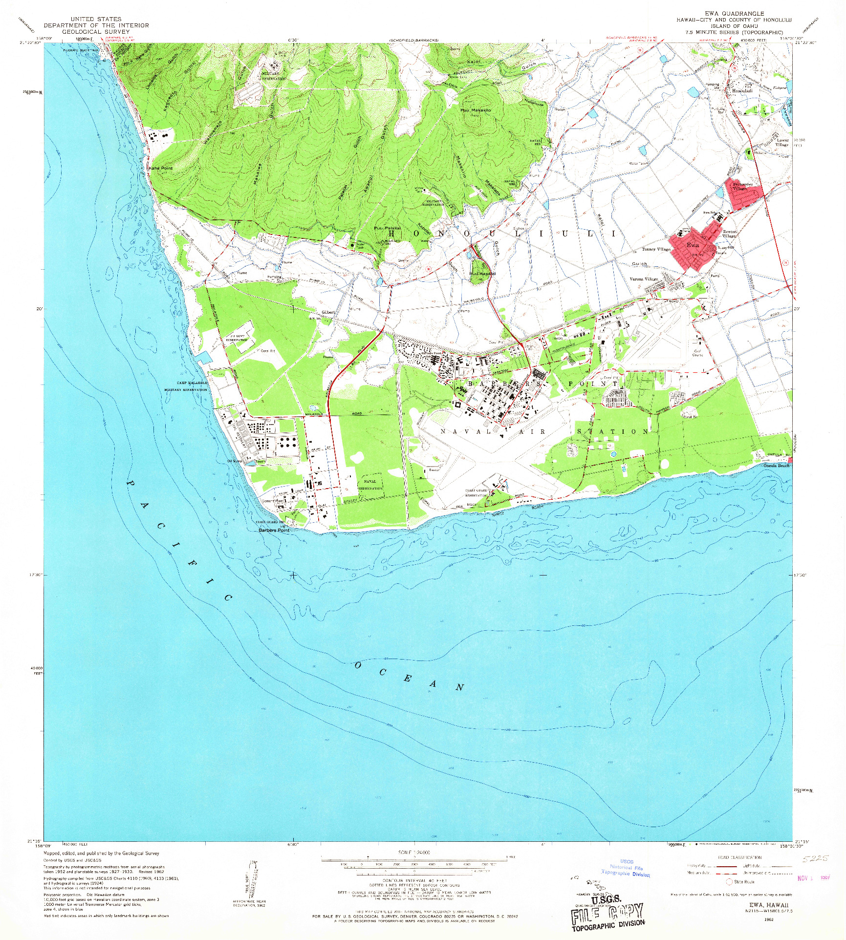 USGS 1:24000-SCALE QUADRANGLE FOR EWA, HI 1962