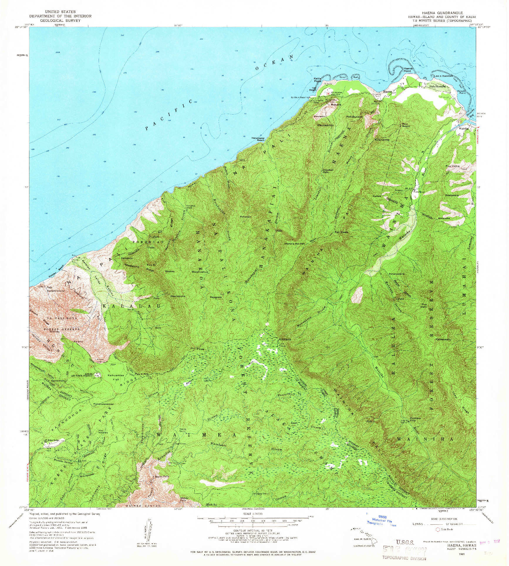 USGS 1:24000-SCALE QUADRANGLE FOR HAENA, HI 1965