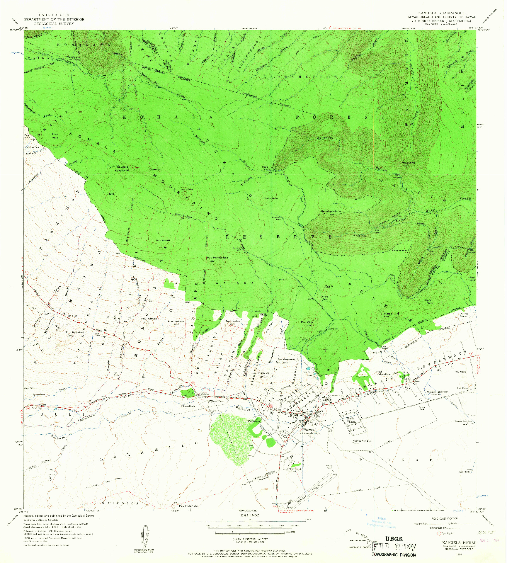 USGS 1:24000-SCALE QUADRANGLE FOR KAMUELA, HI 1956