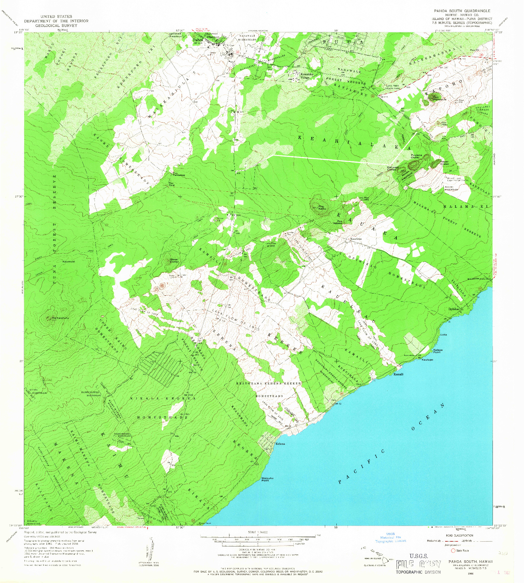 USGS 1:24000-SCALE QUADRANGLE FOR PAHOA SOUTH, HI 1966