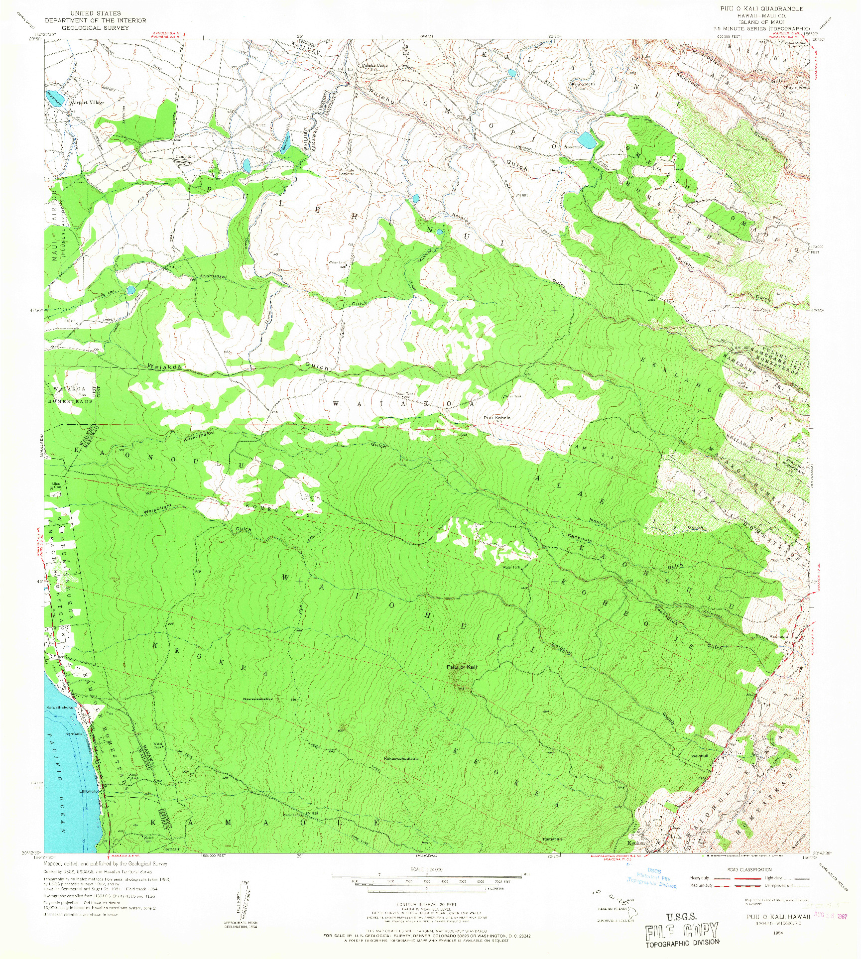 USGS 1:24000-SCALE QUADRANGLE FOR PUU O KALI, HI 1954