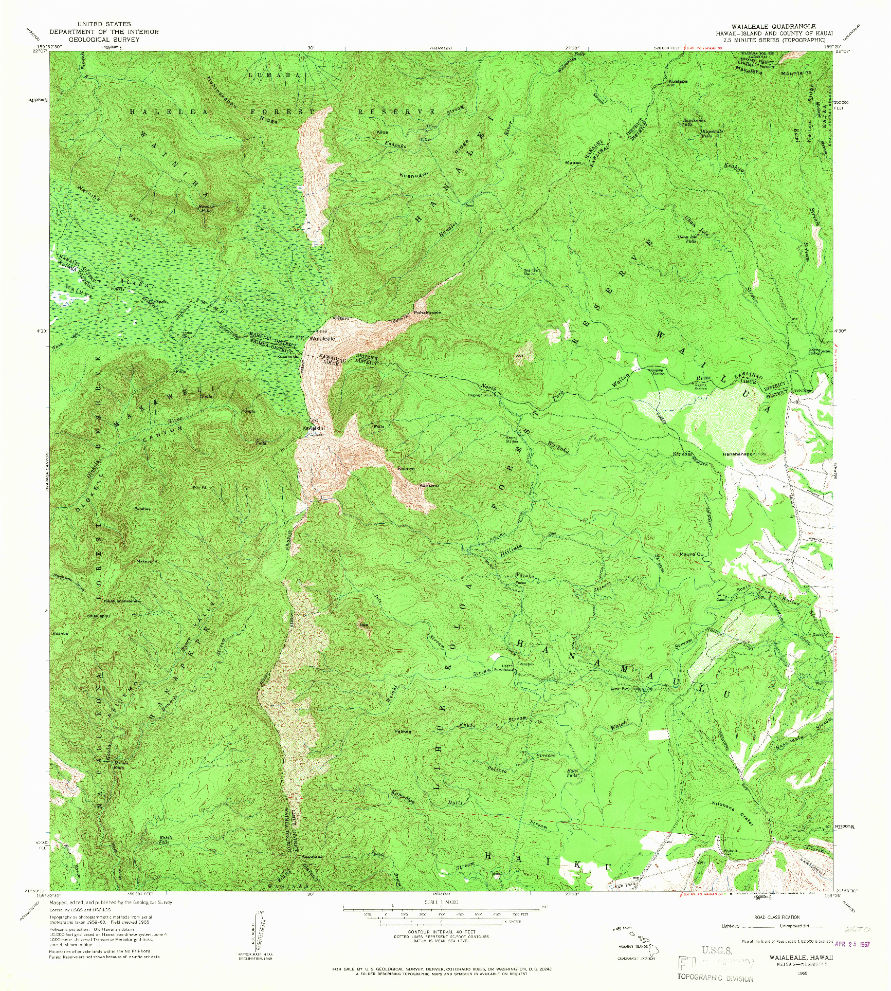 USGS 1:24000-SCALE QUADRANGLE FOR WAIALEALE, HI 1965