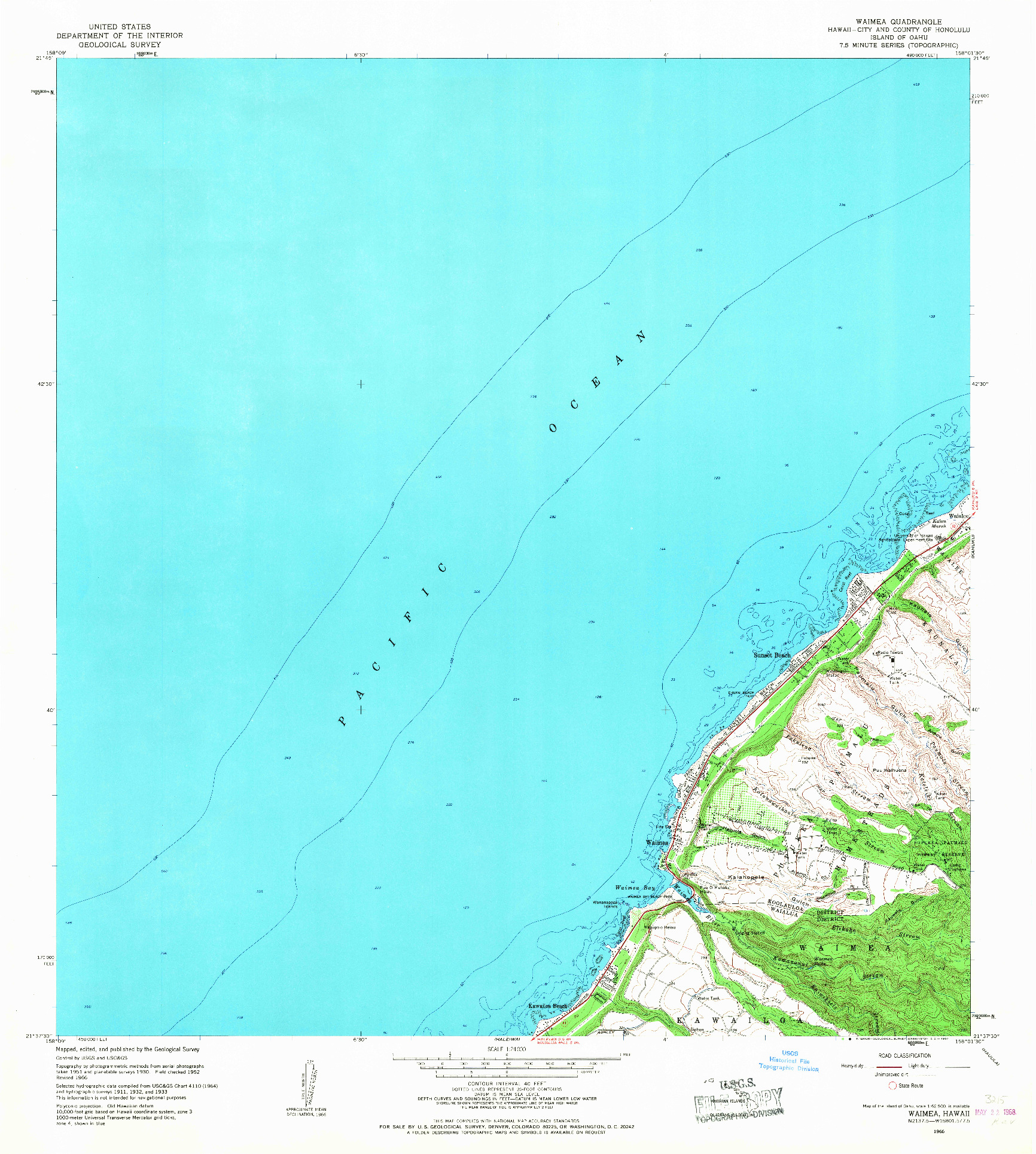 USGS 1:24000-SCALE QUADRANGLE FOR WAIMEA, HI 1966