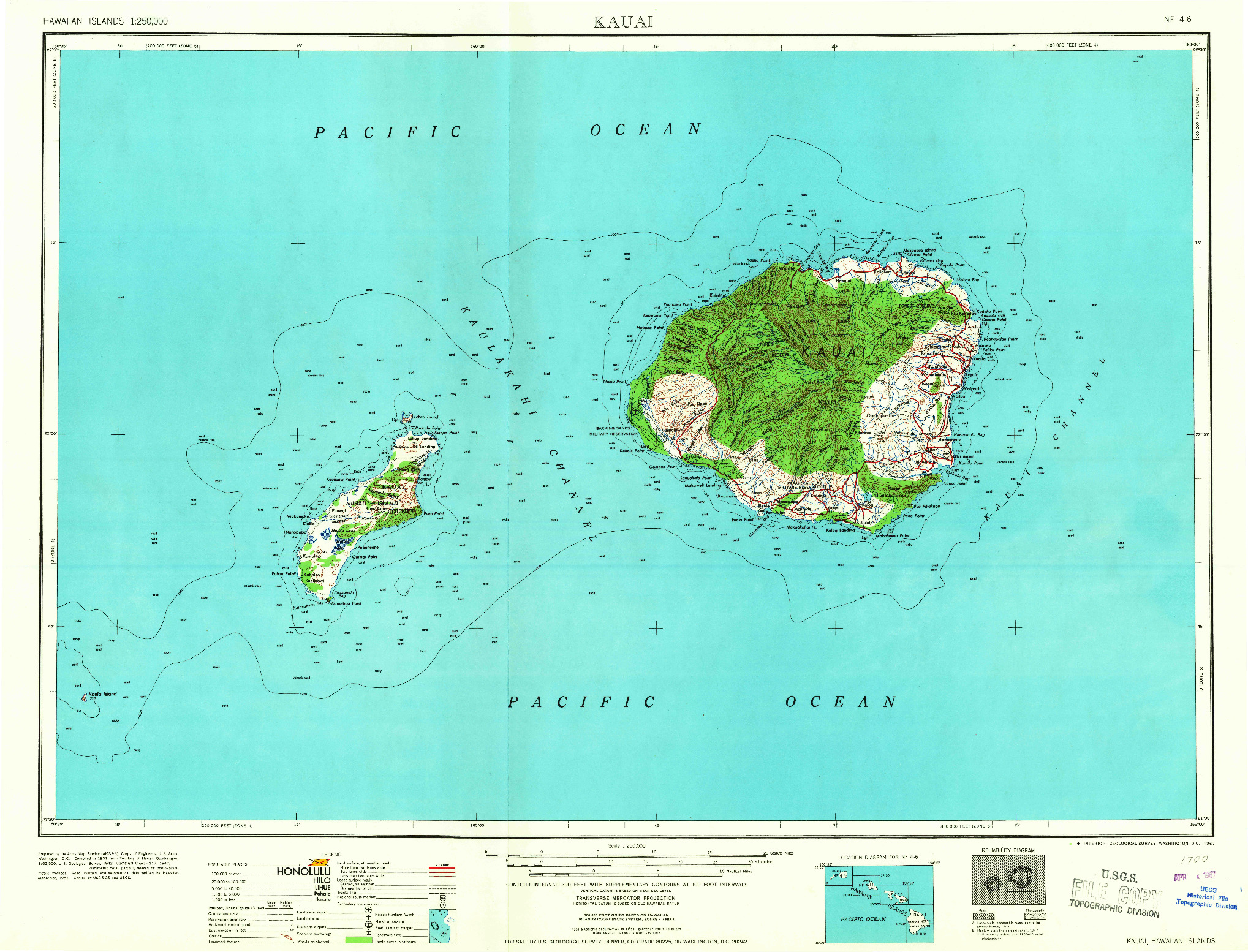 USGS 1:250000-SCALE QUADRANGLE FOR KAUAI, HI 1967