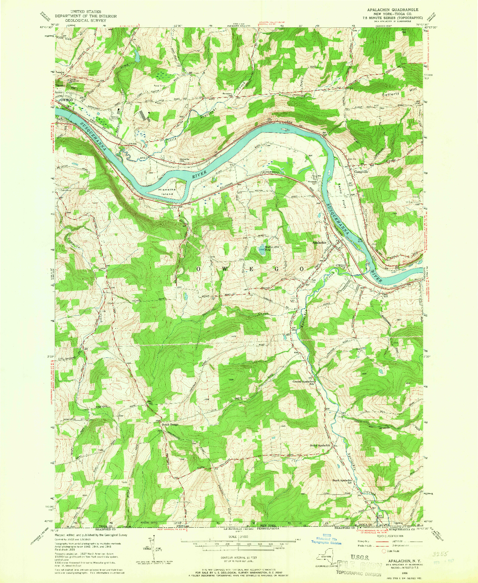 USGS 1:24000-SCALE QUADRANGLE FOR APALACHIN, NY 1956