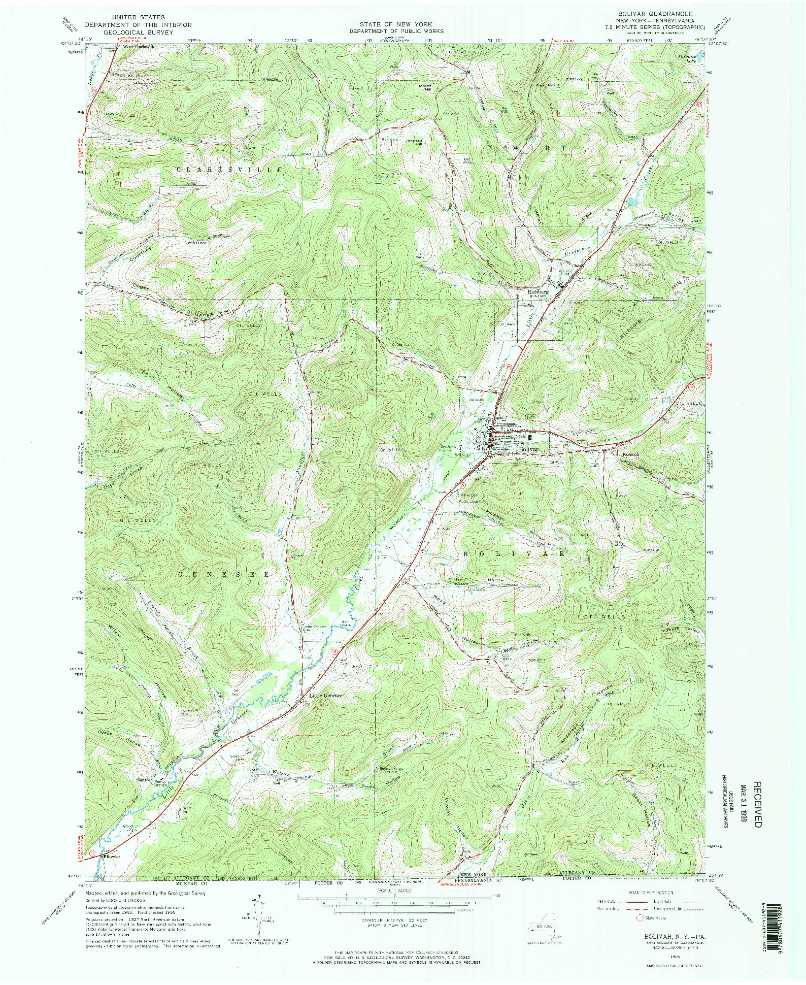 USGS 1:24000-SCALE QUADRANGLE FOR BOLIVAR, NY 1965