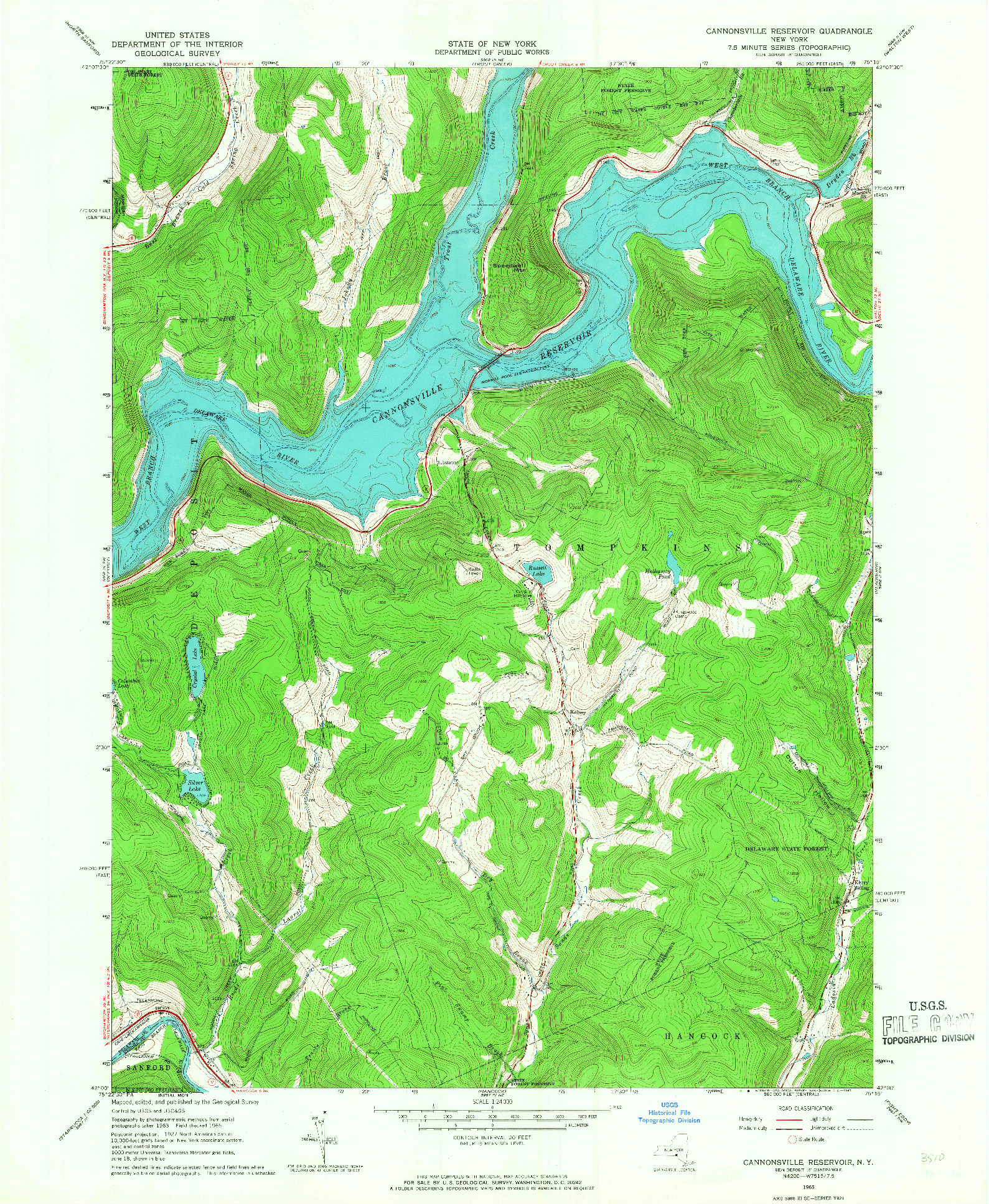 USGS 1:24000-SCALE QUADRANGLE FOR CANNONSVILLE RESERVOIR, NY 1965