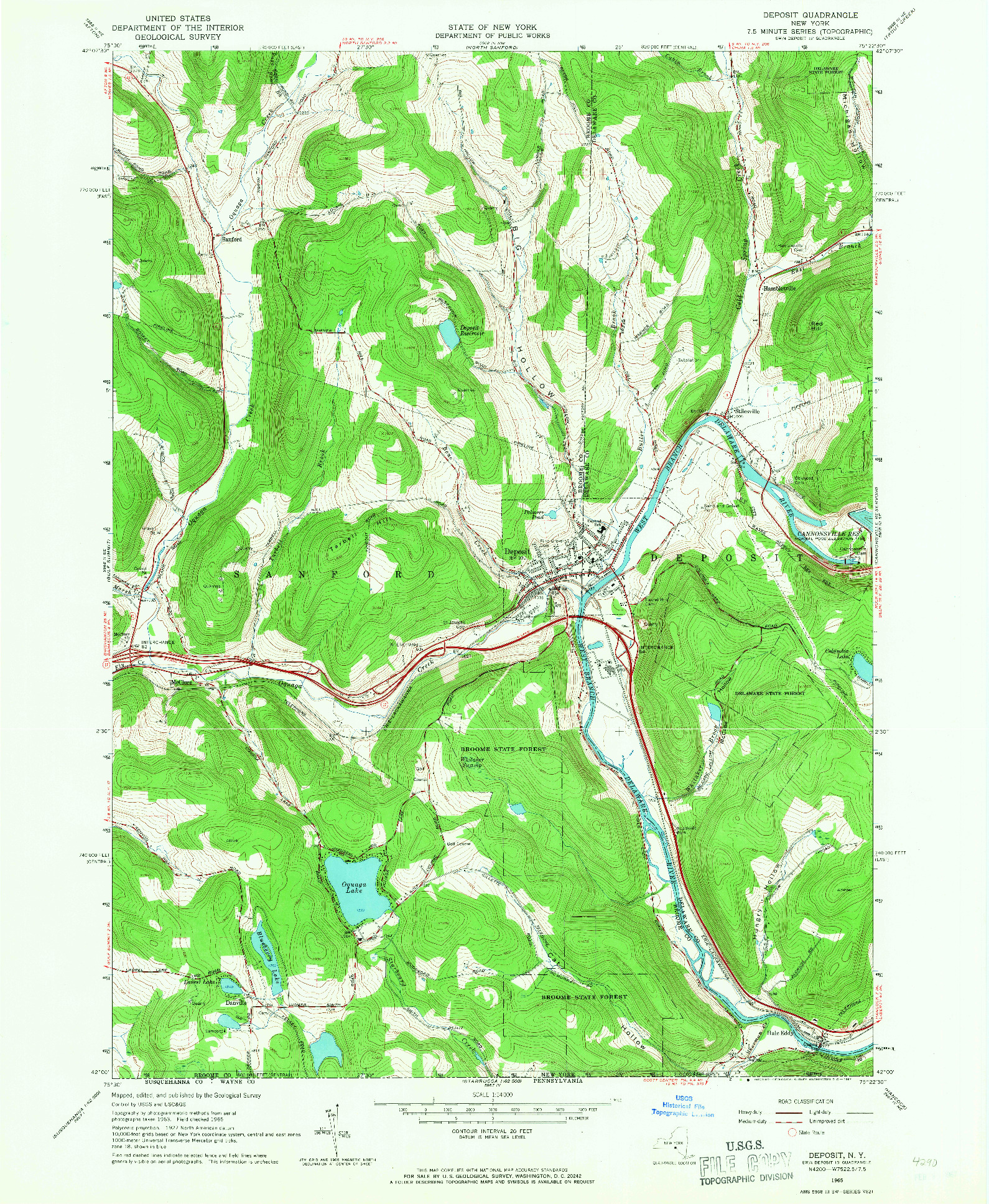 USGS 1:24000-SCALE QUADRANGLE FOR DEPOSIT, NY 1965