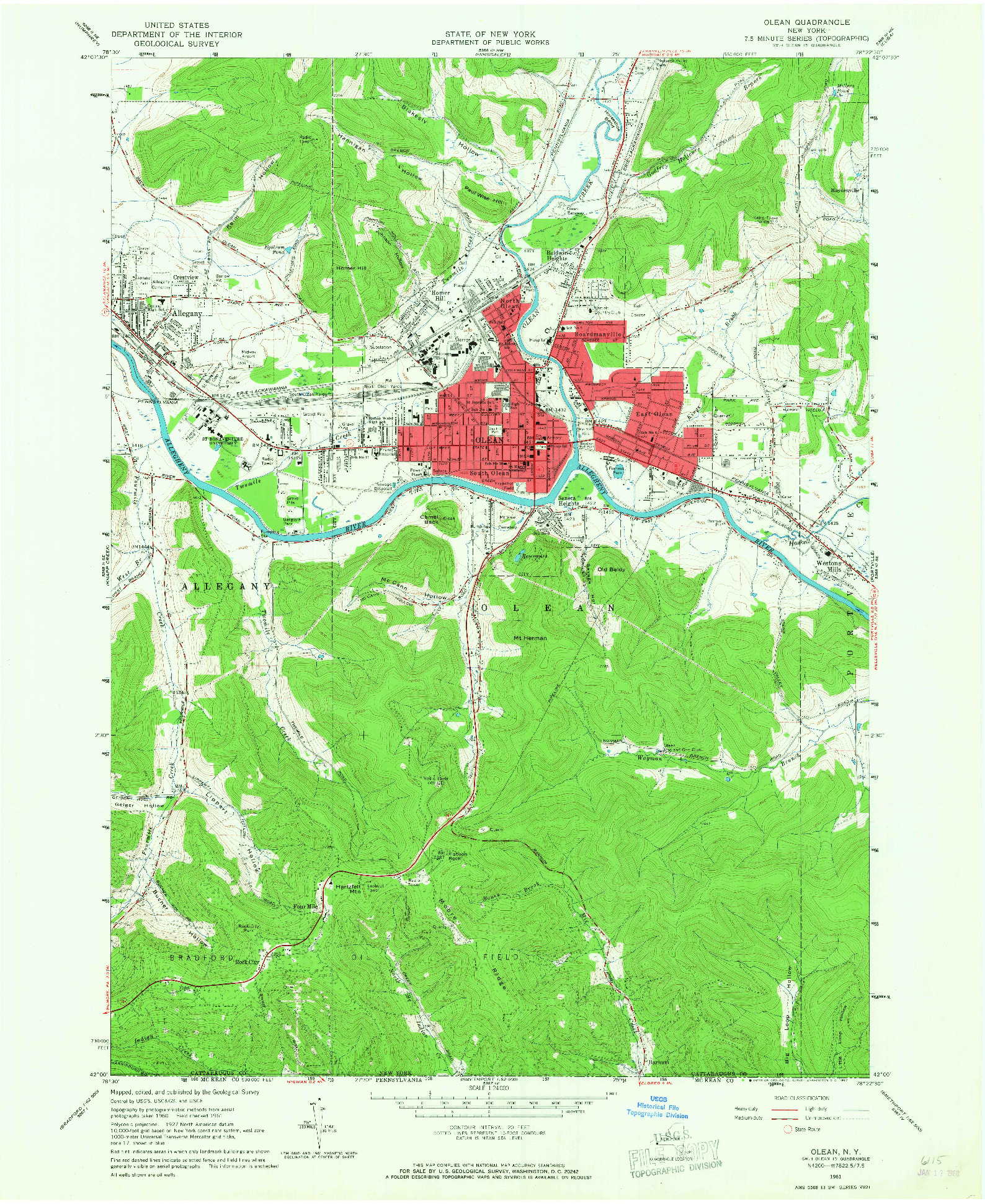 USGS 1:24000-SCALE QUADRANGLE FOR OLEAN, NY 1961