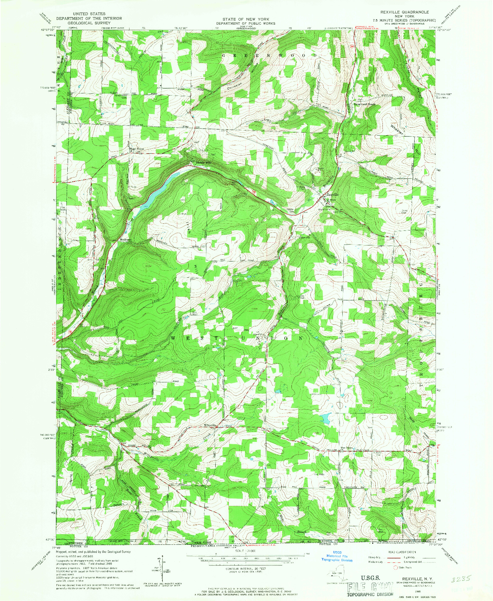 USGS 1:24000-SCALE QUADRANGLE FOR REXVILLE, NY 1965