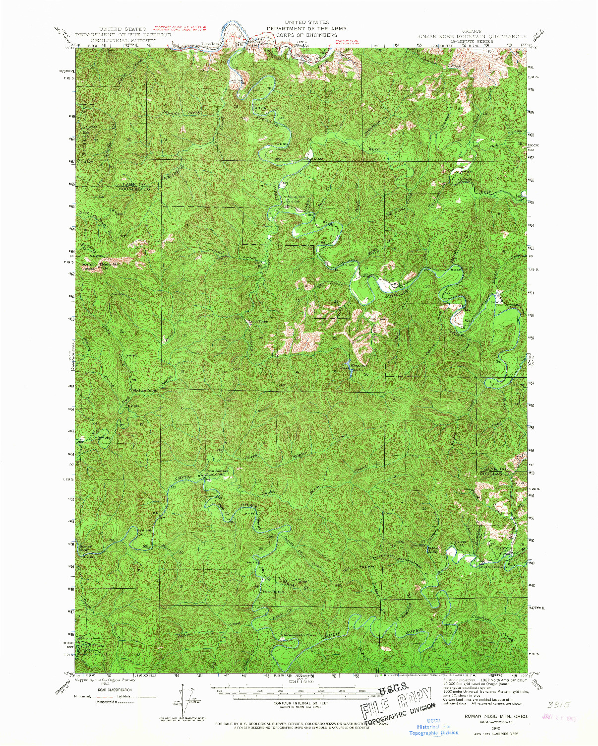 USGS 1:62500-SCALE QUADRANGLE FOR ROMAN NOSE MTN, OR 1942