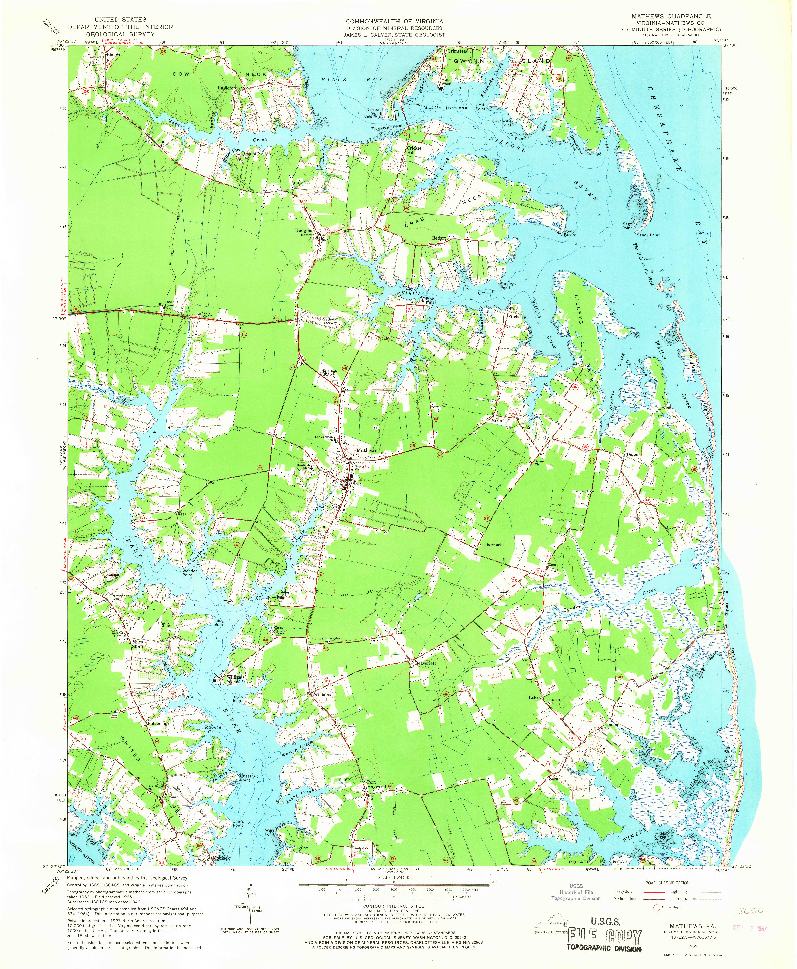 USGS 1:24000-SCALE QUADRANGLE FOR MATHEWS, VA 1965