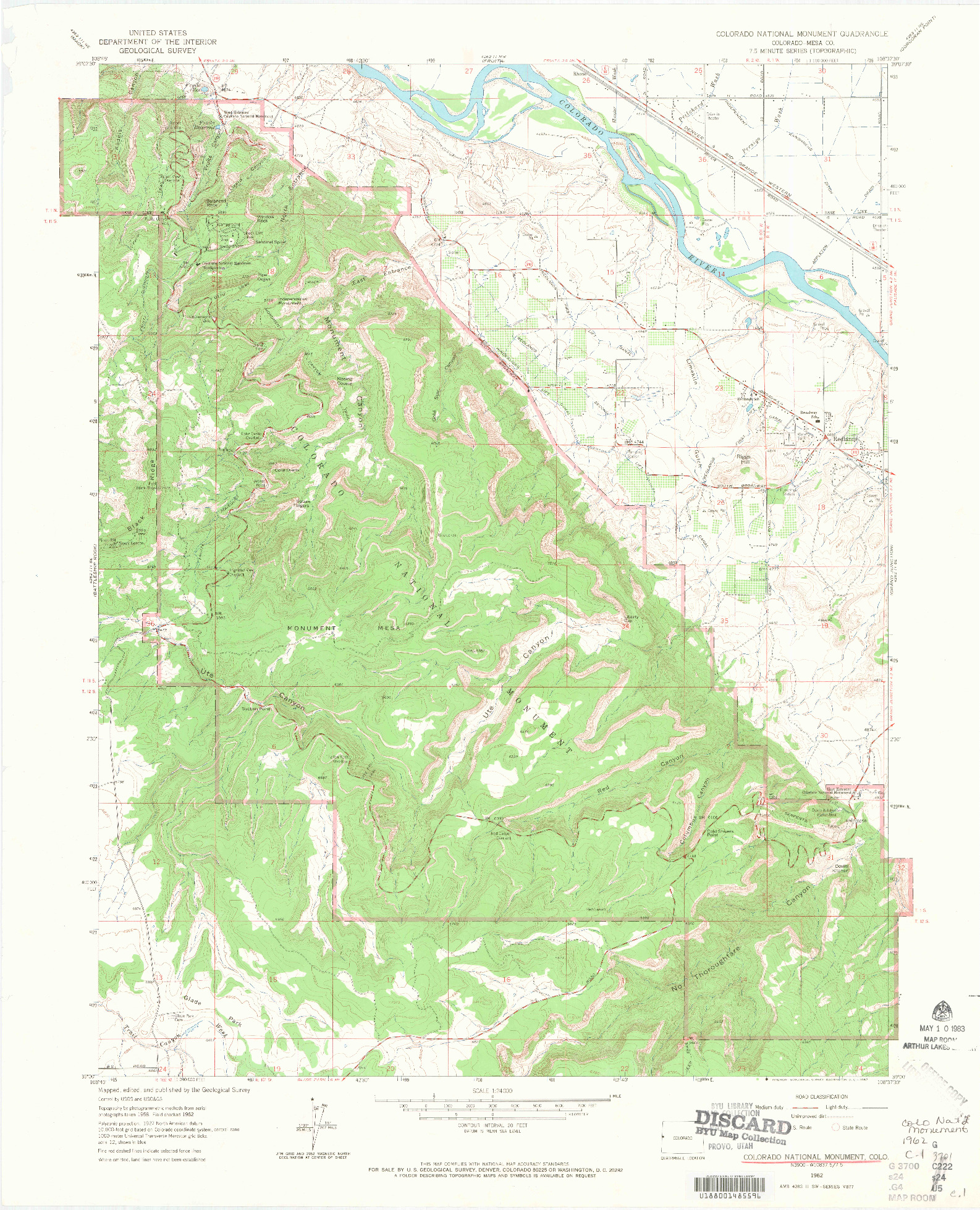 USGS 1:24000-SCALE QUADRANGLE FOR COLORADO NATIONAL MONUMENT, CO 1962