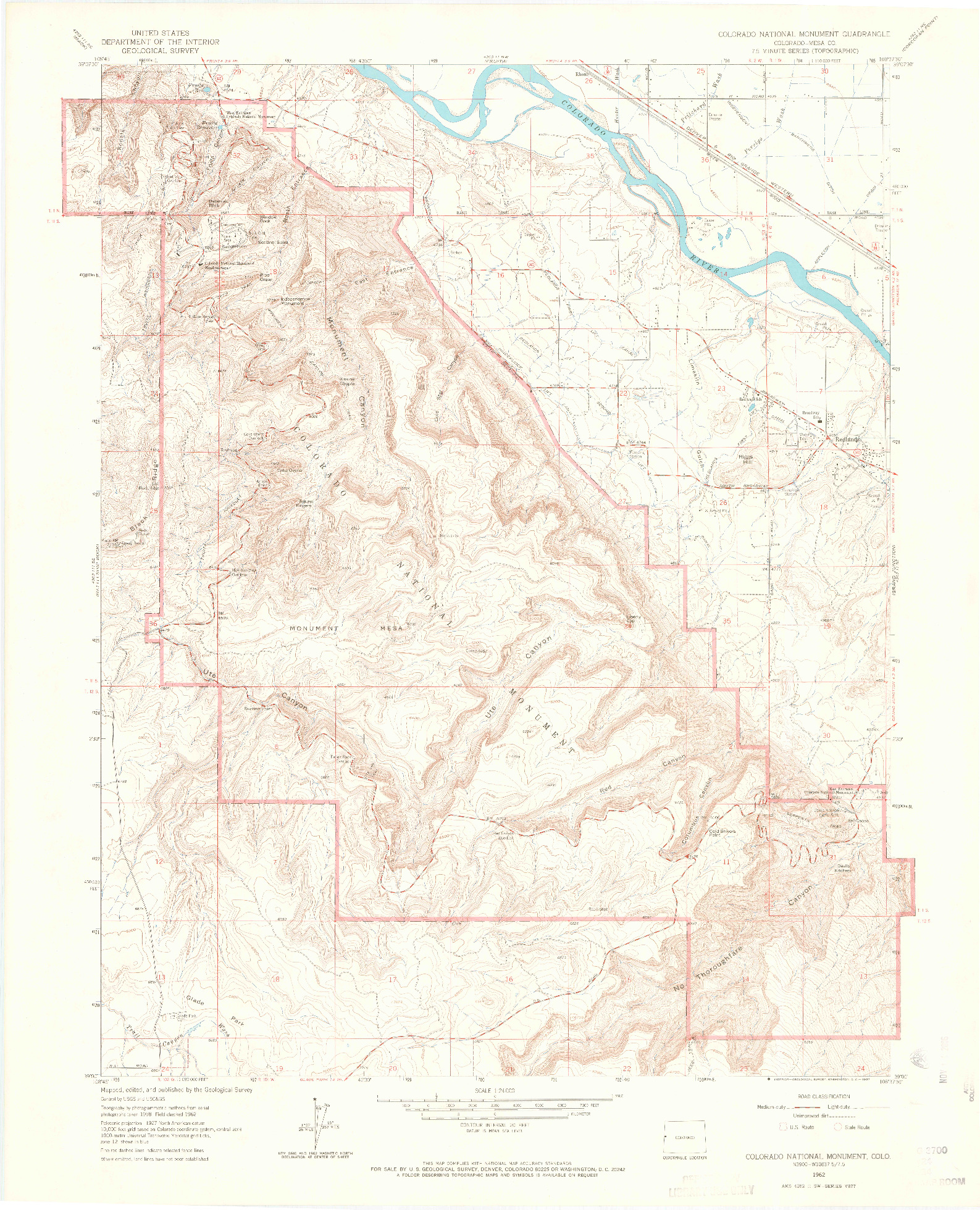 USGS 1:24000-SCALE QUADRANGLE FOR COLORADO NATIONAL MONUMENT, CO 1962