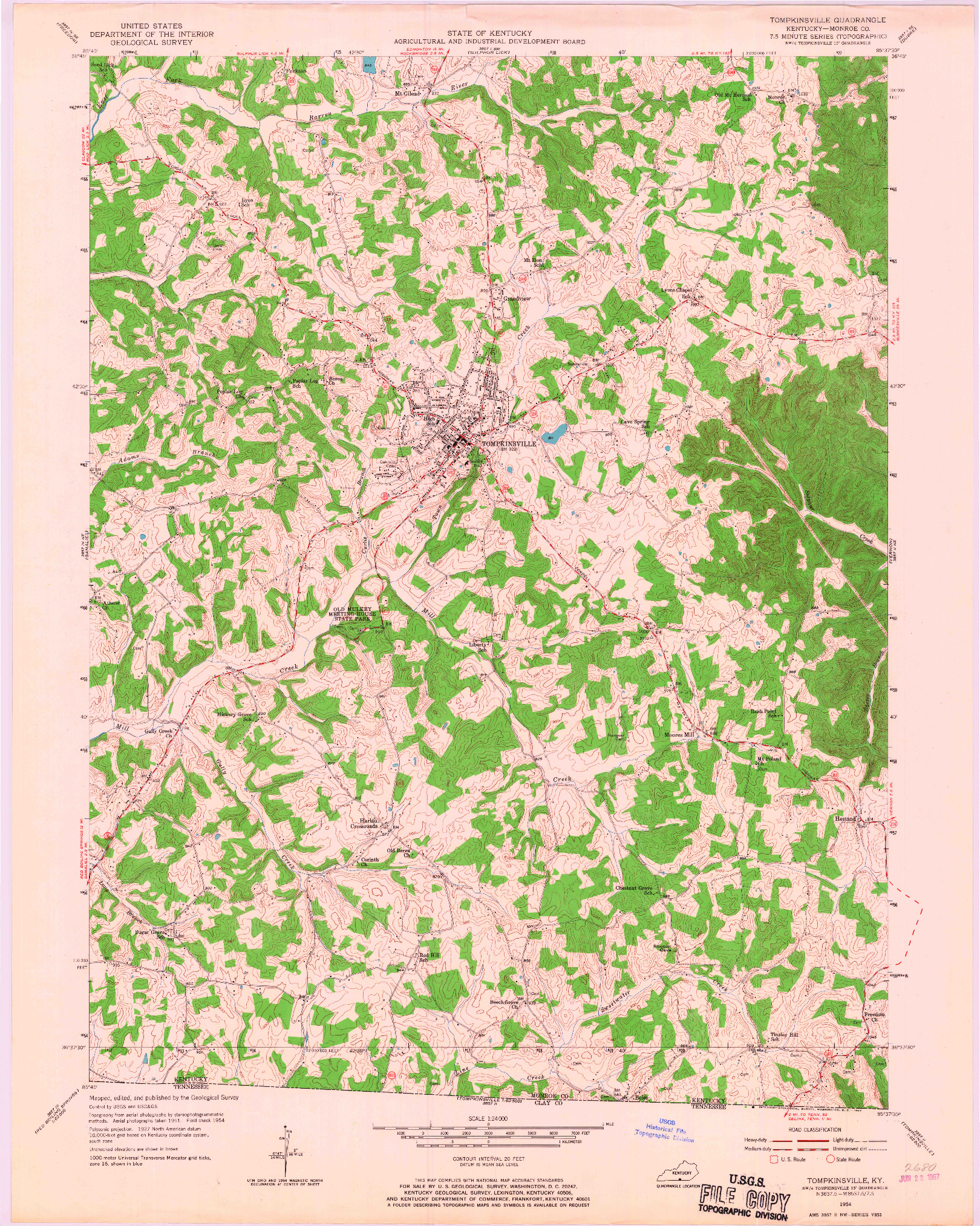 USGS 1:24000-SCALE QUADRANGLE FOR TOMPKINSVILLE, KY 1954