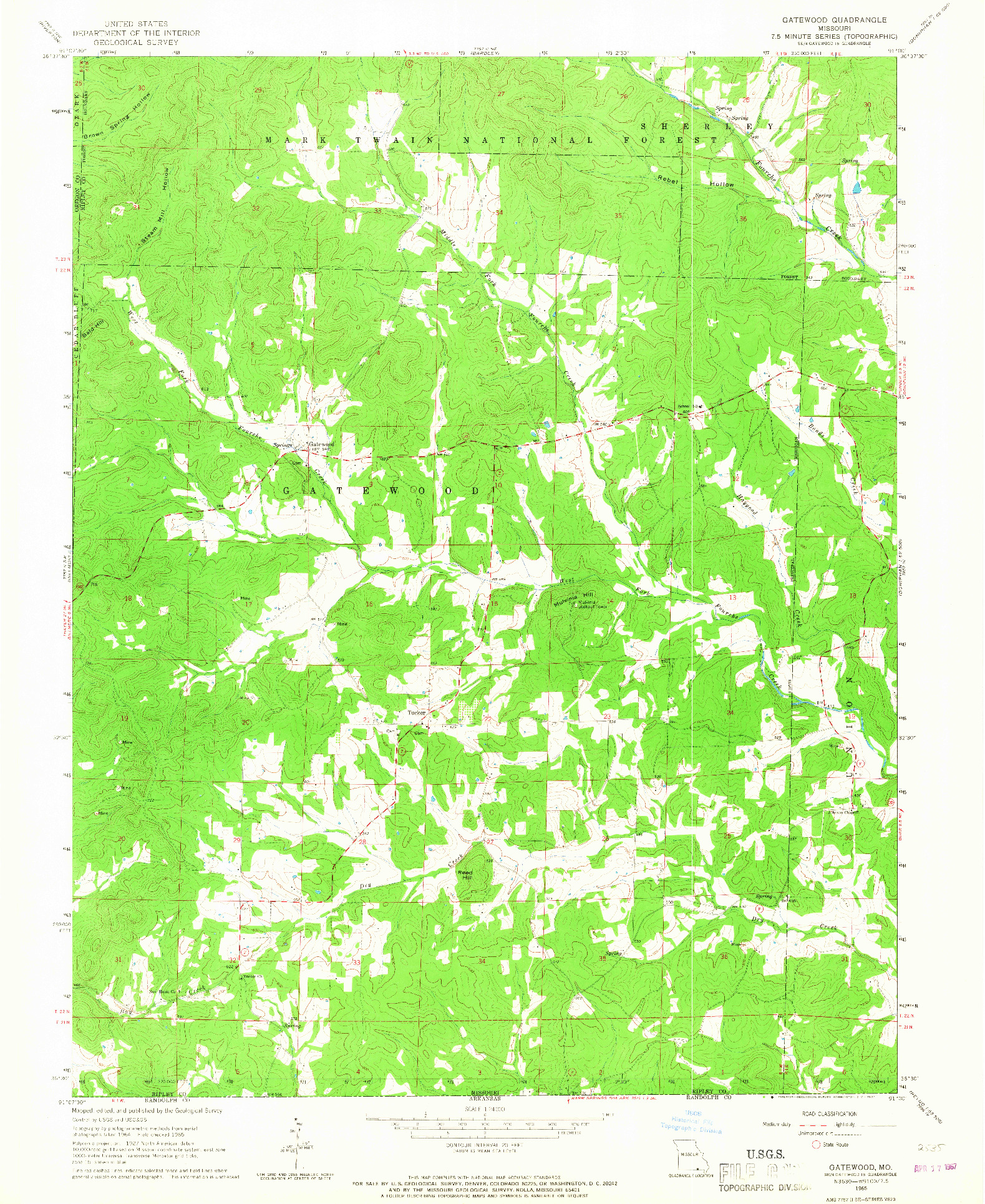 USGS 1:24000-SCALE QUADRANGLE FOR GATEWOOD, MO 1965