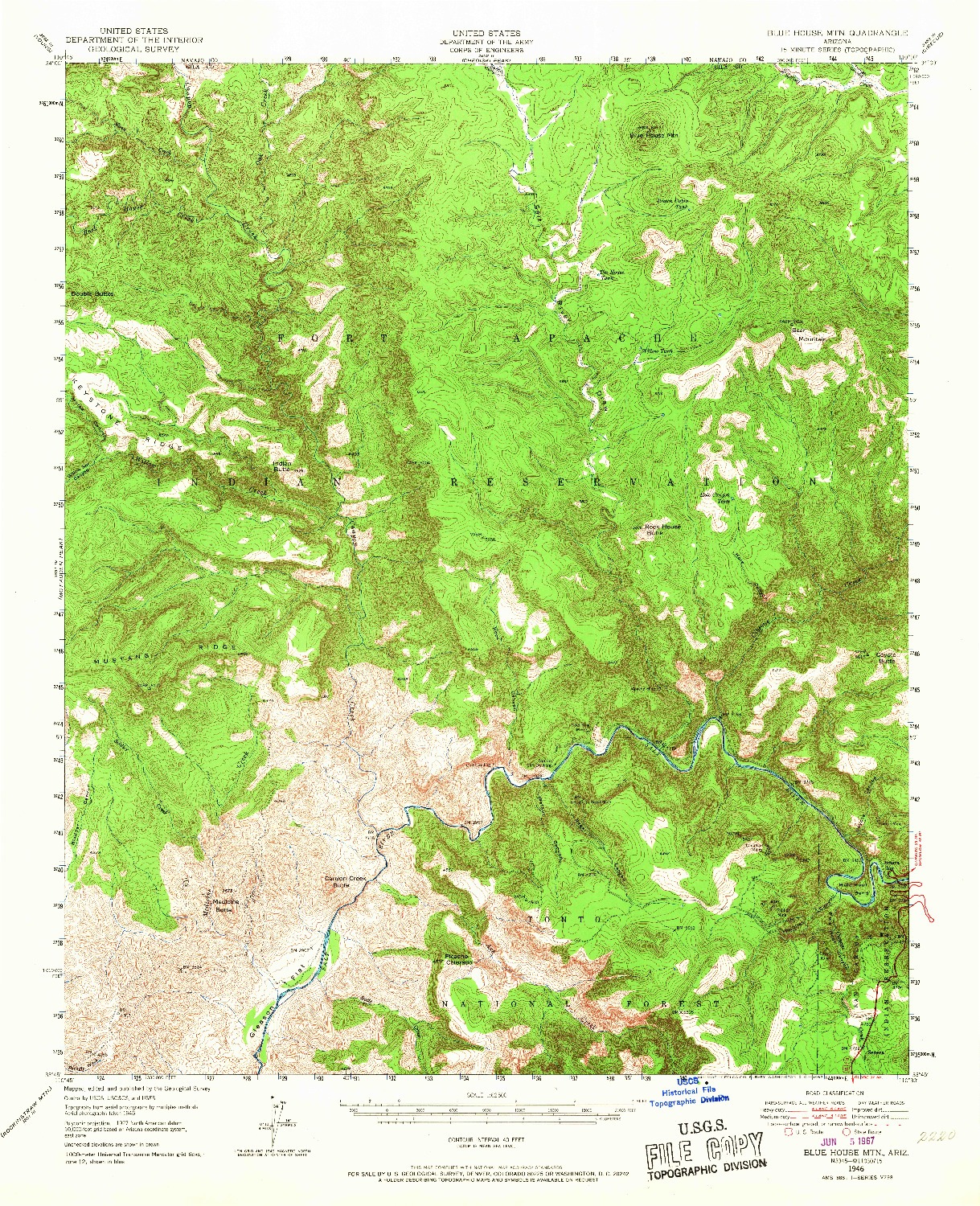 USGS 1:62500-SCALE QUADRANGLE FOR BLUE HOUSE MTN, AZ 1946