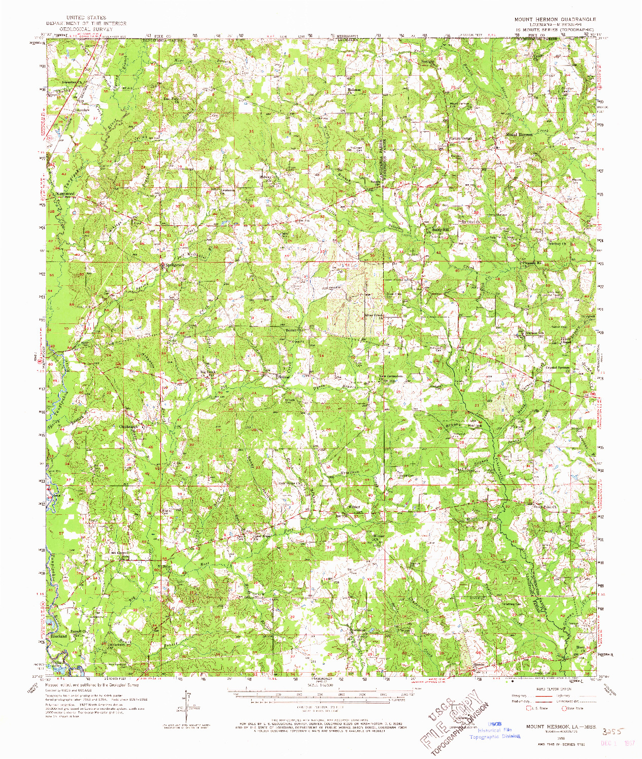 USGS 1:62500-SCALE QUADRANGLE FOR MOUNT HERMON, LA 1958