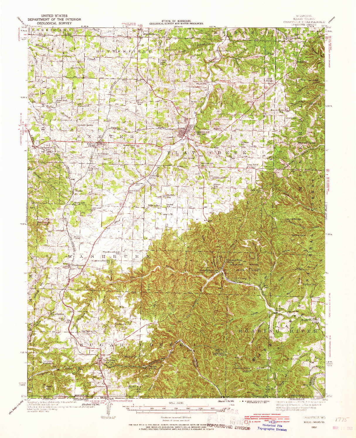 USGS 1:62500-SCALE QUADRANGLE FOR CASSVILLE, MO 1937